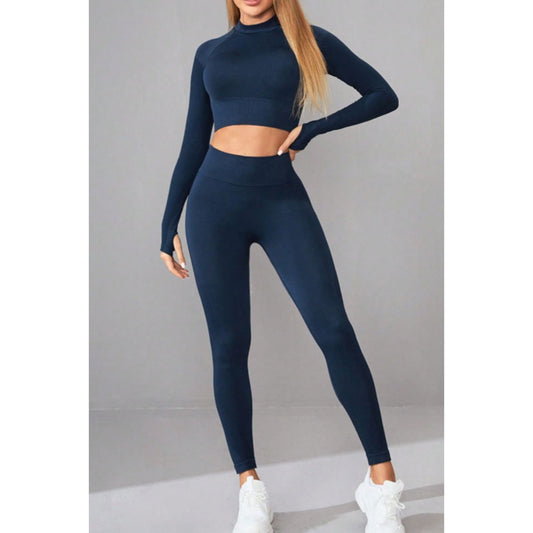 Mock Neck Long Sleeve Top and Pants Active Set