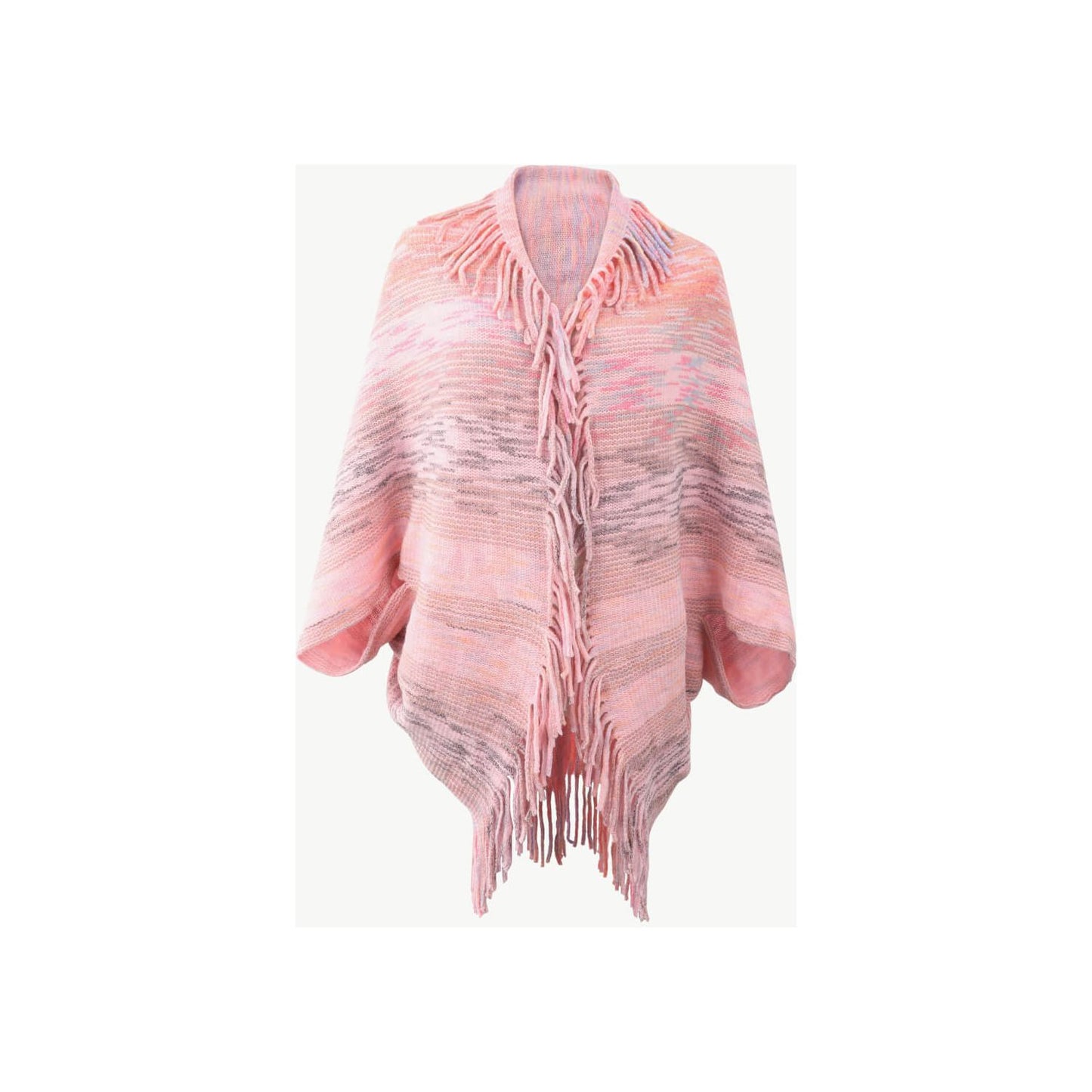 Multicolored Fringe Trim Poncho