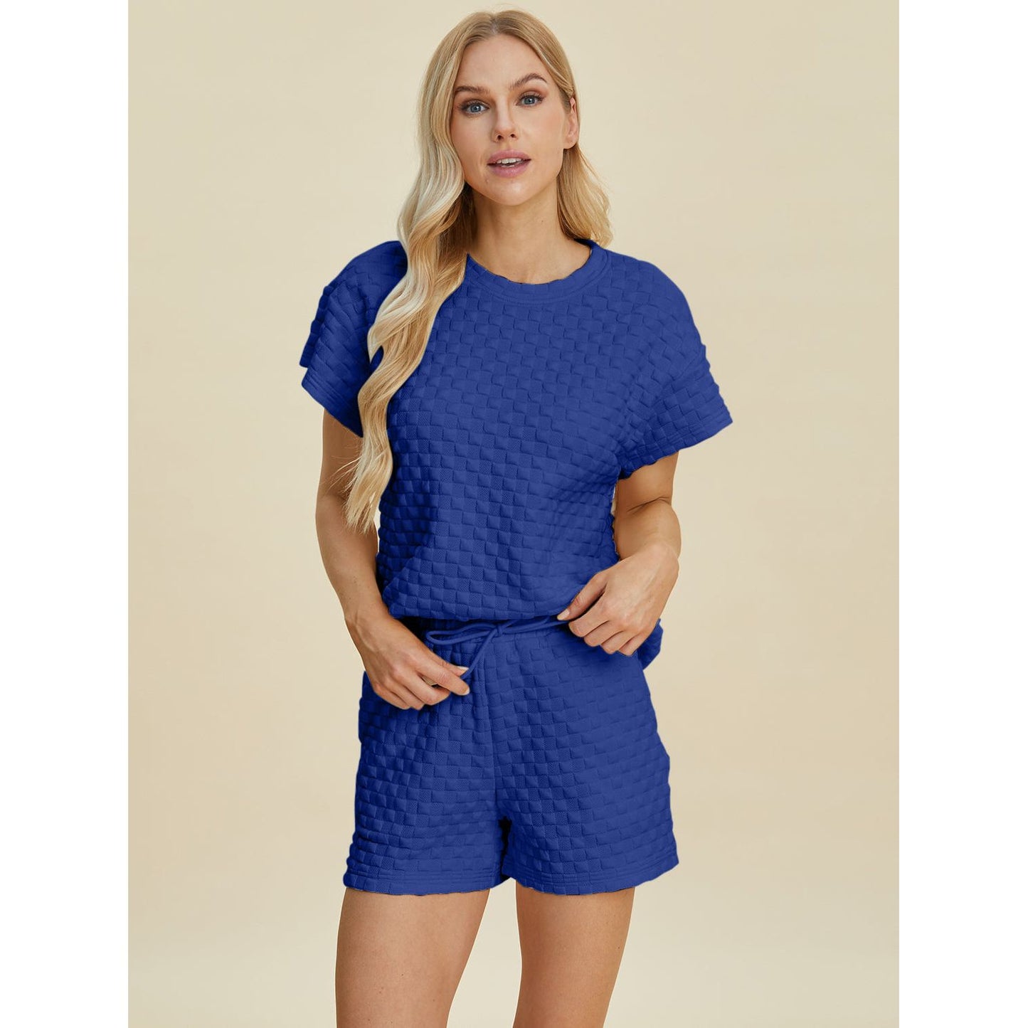 Double Take Full Size Texture T-Shirt and Shorts Set