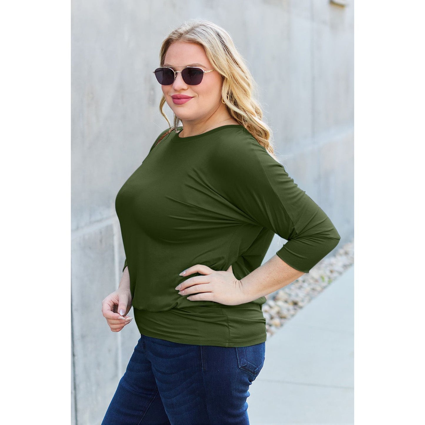 Basic Bae Full Size Round Neck Batwing Sleeve Top