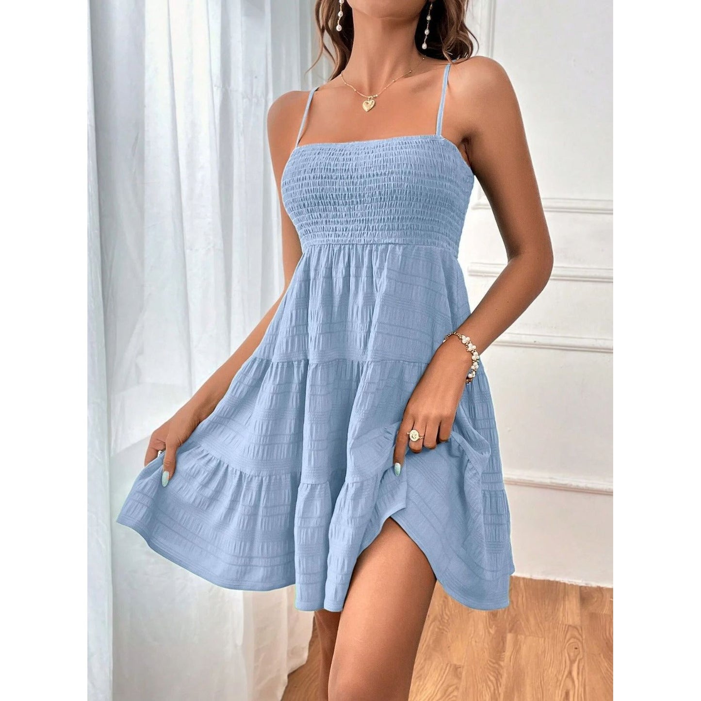 Tiered Smocked Square Neck Cami Dress