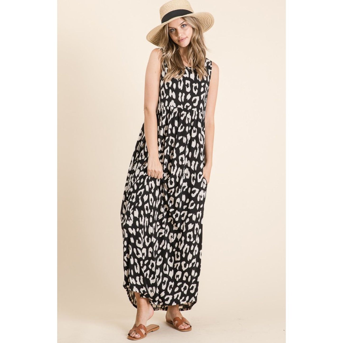 BOMBOM Leopard Maxi Dress with Pockets