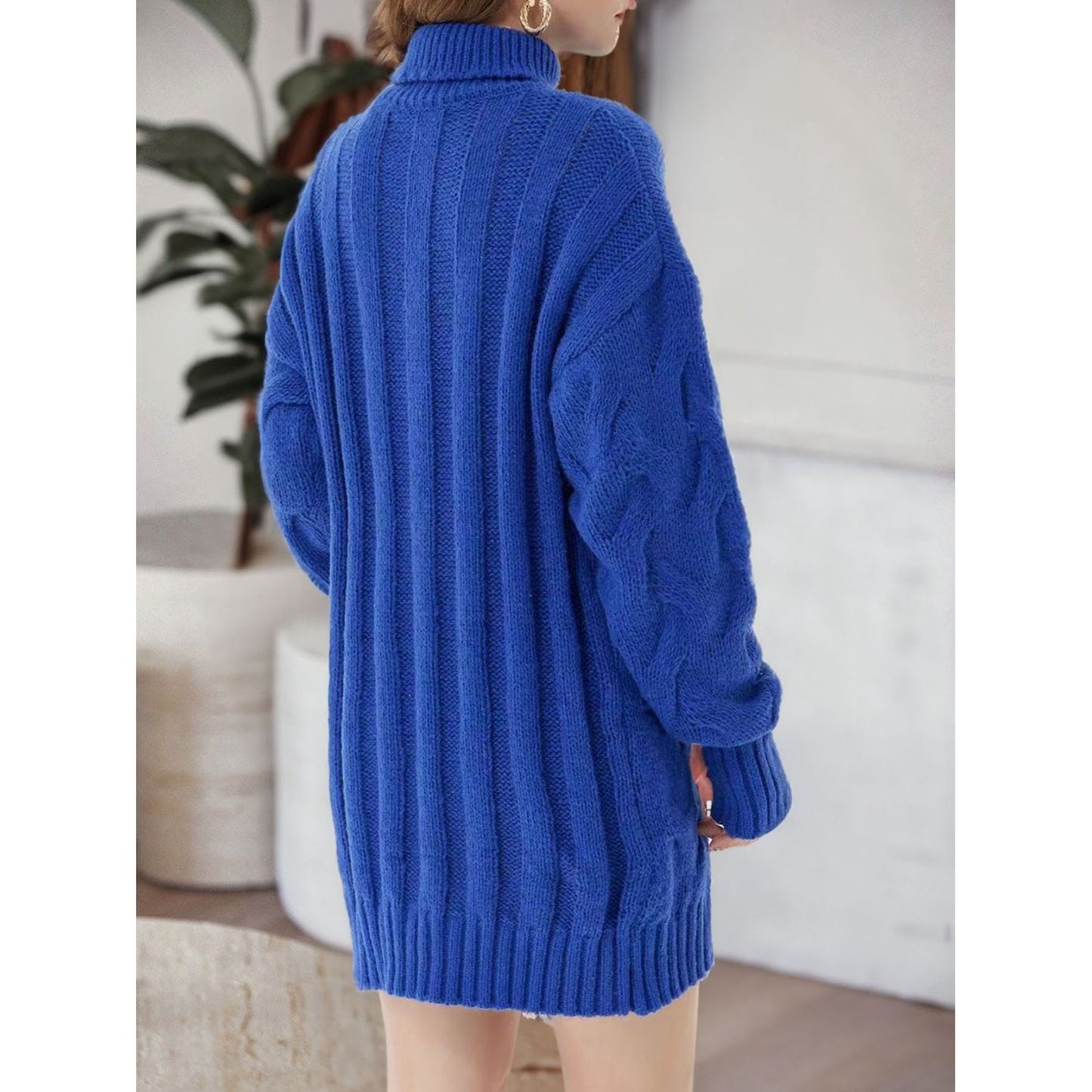 Cable-Knit Turtleneck Sweater Dress