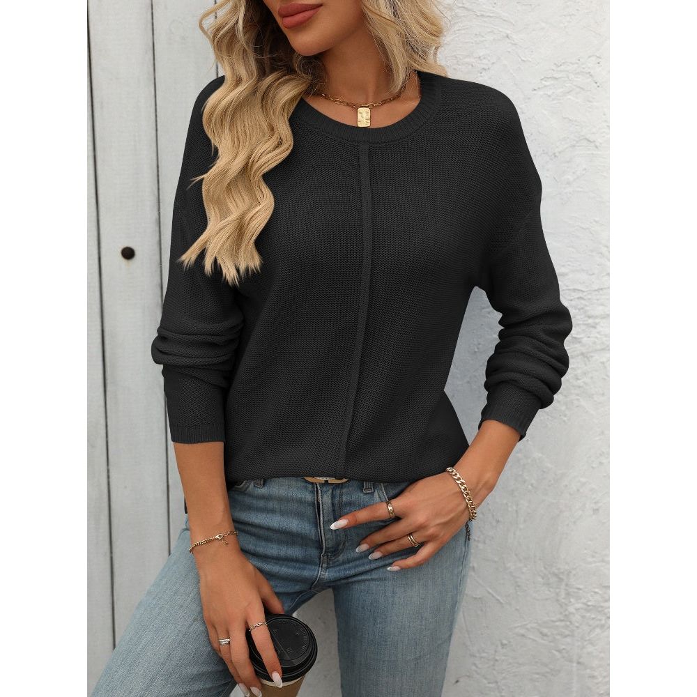 Mandy Round Neck Dropped Shoulder Knit Top