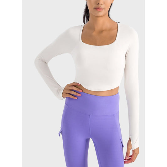 Square Neck Long Sleeve Cropped Sports Top