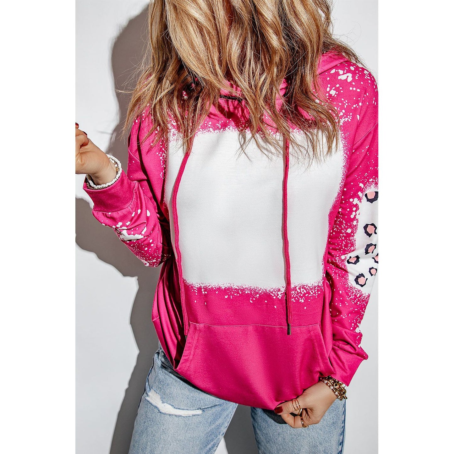 Drawstring Leopard Long Sleeve Hoodie