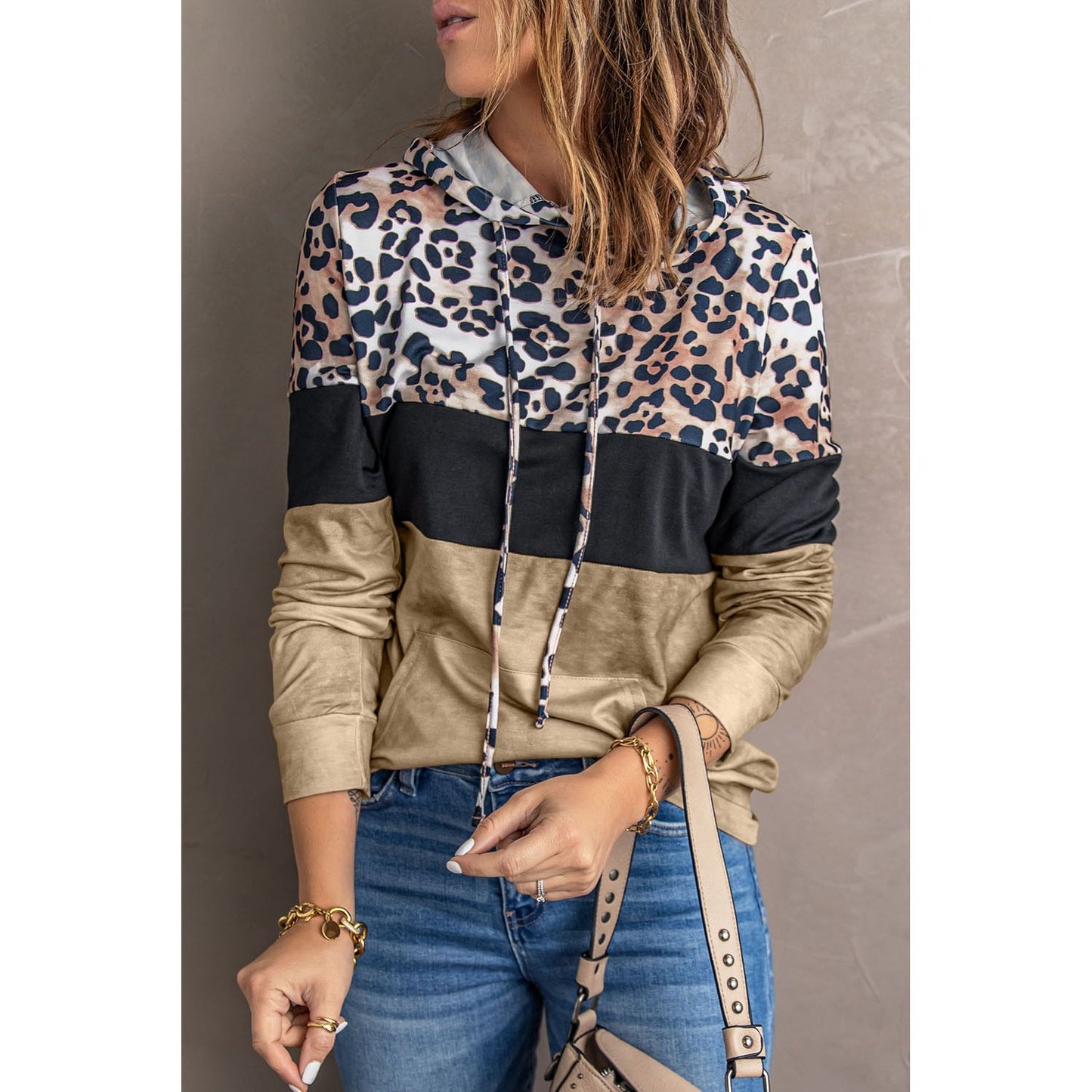 Leopard Color Block Hoodie