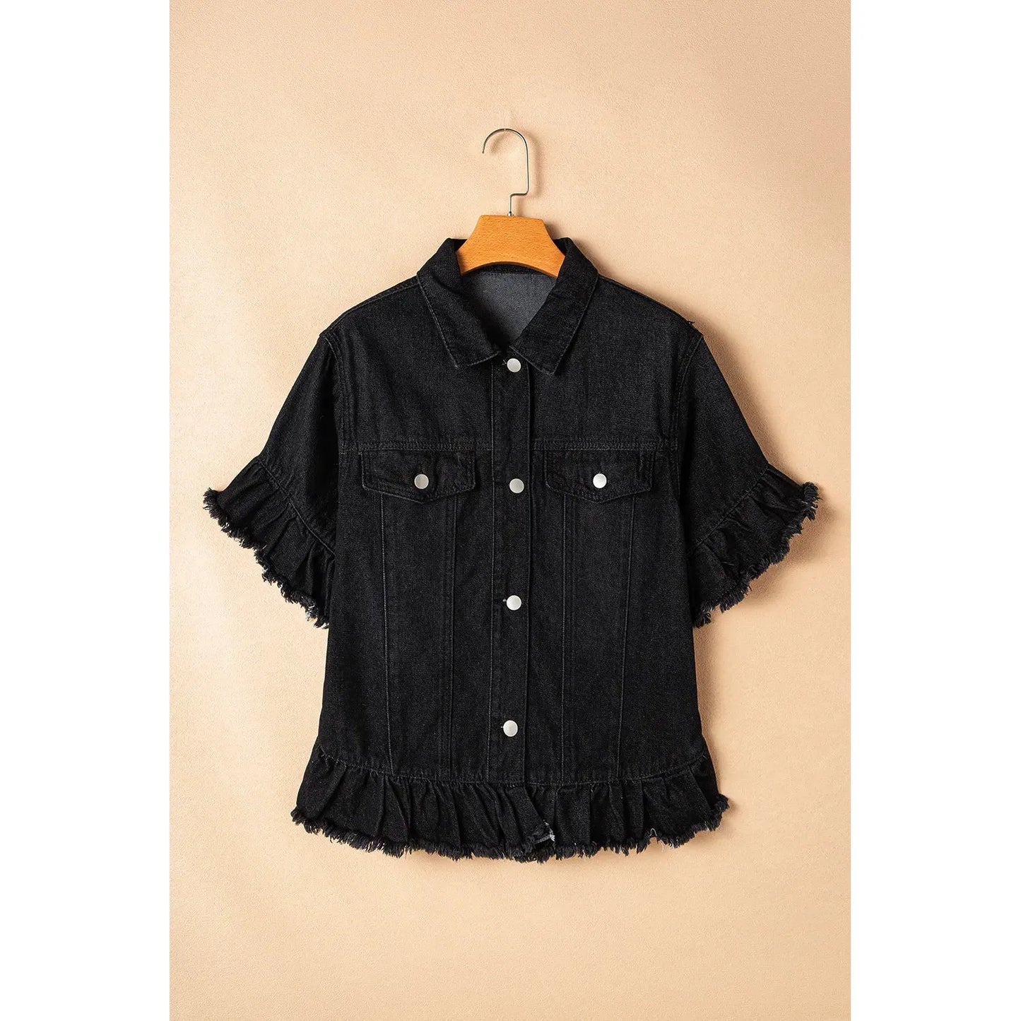 Raw Hem Button Up Denim Top