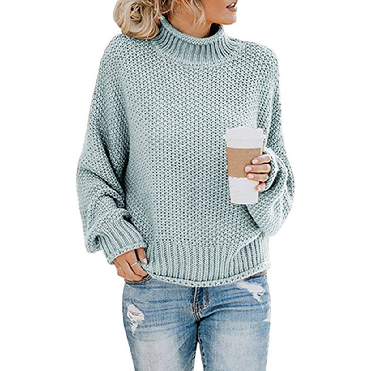 Turtleneck Dropped Shoulder Sweater