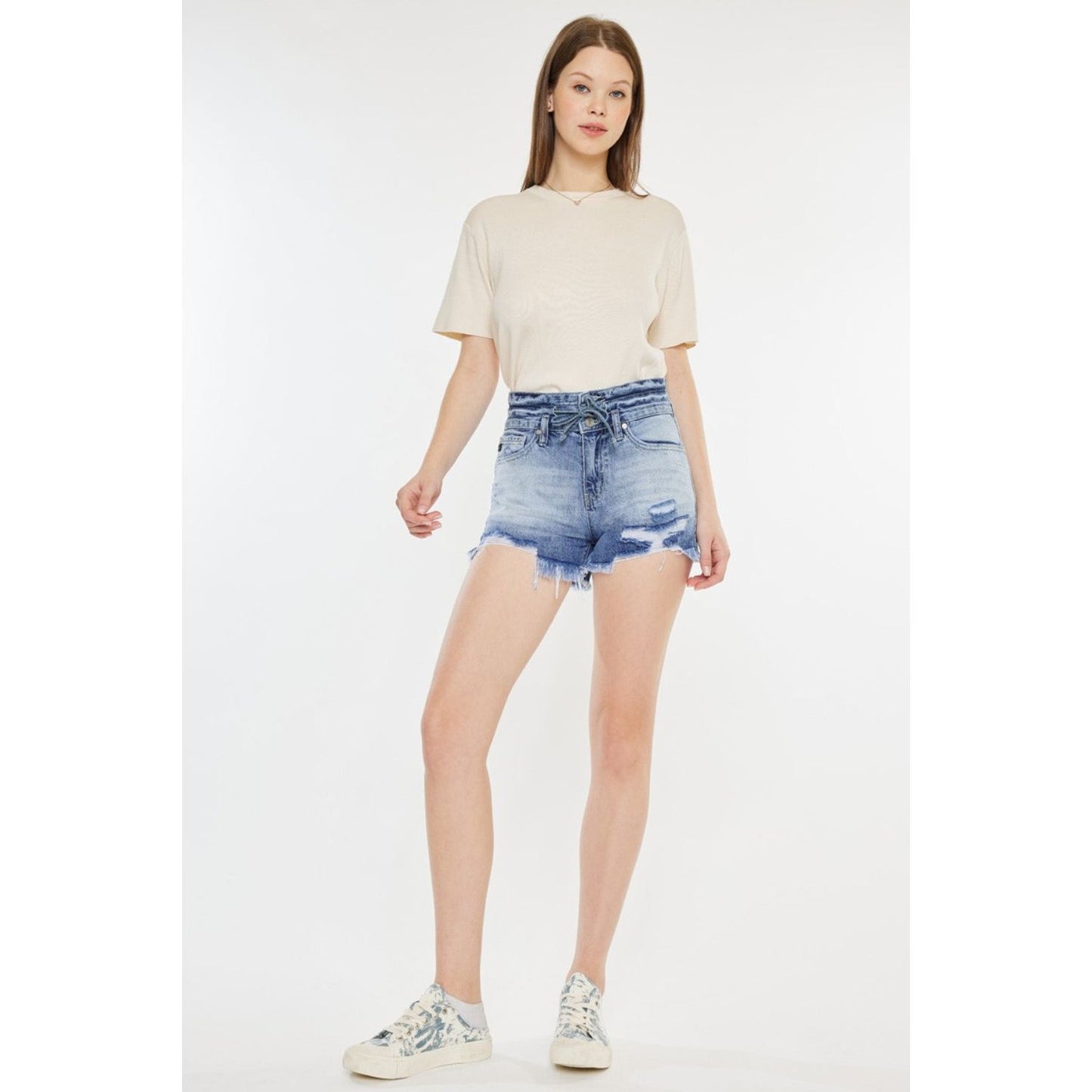 Kancan High Rise Frayed Hem Denim Shorts