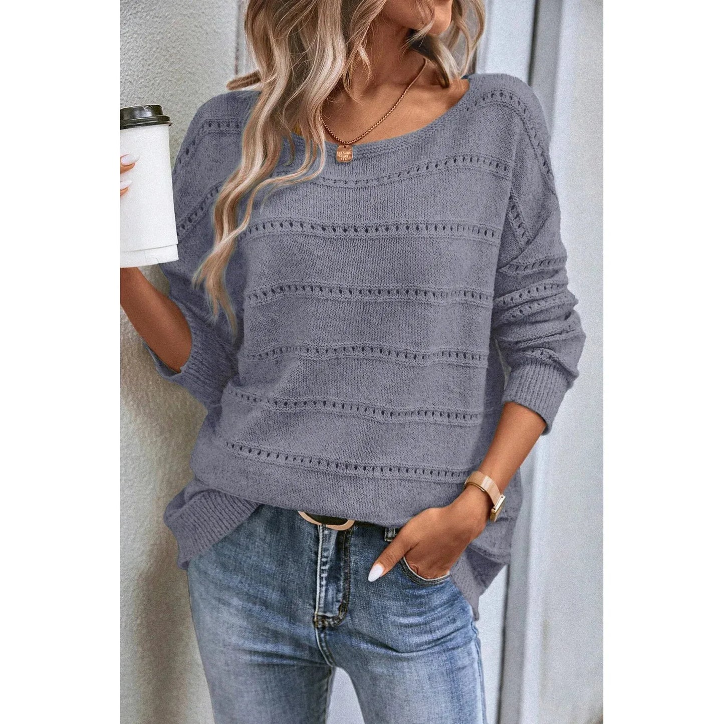 Boat Neck Dropped Shoulder Sweater