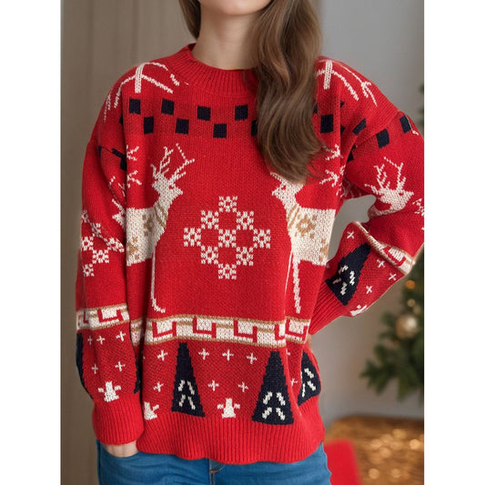 Christmas Element Round Neck Long Sleeve Sweater