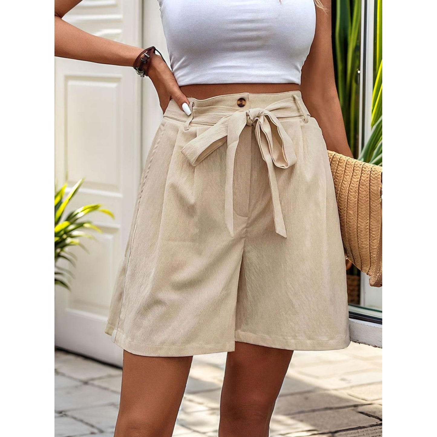 Perfee Tied High Waist Shorts with Pockets