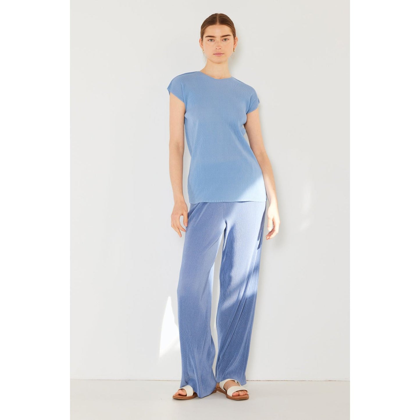 Marina West Swim Rib Pleated Elastic-Waist Wide Leg Pants