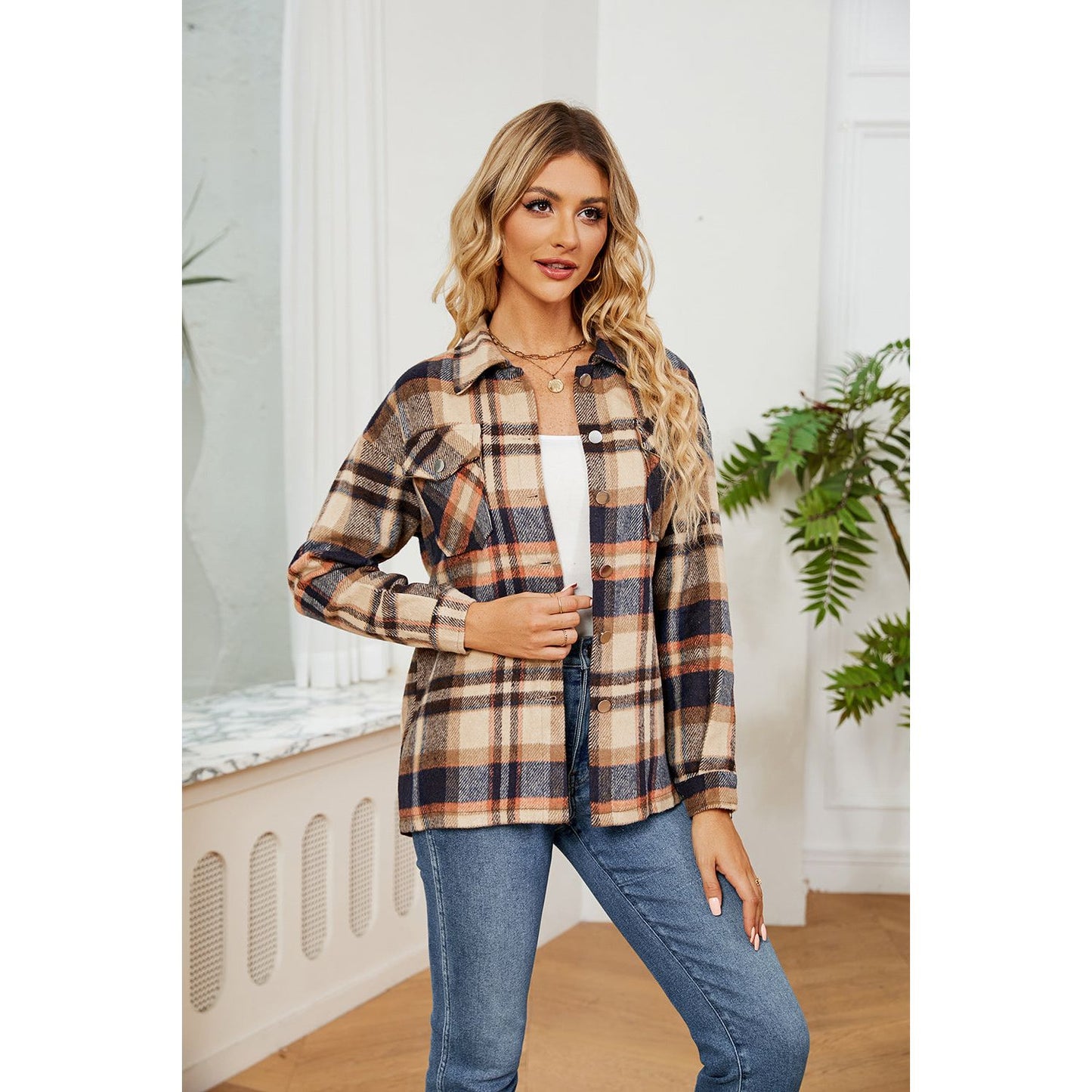 Button Down Collared Plaid Shacket