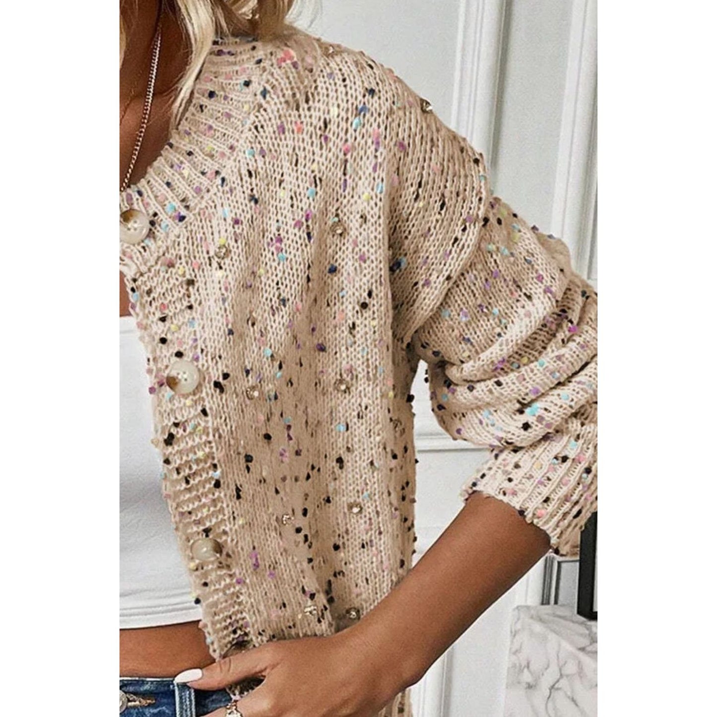 Confetti Button Up Long Sleeve Cardigan