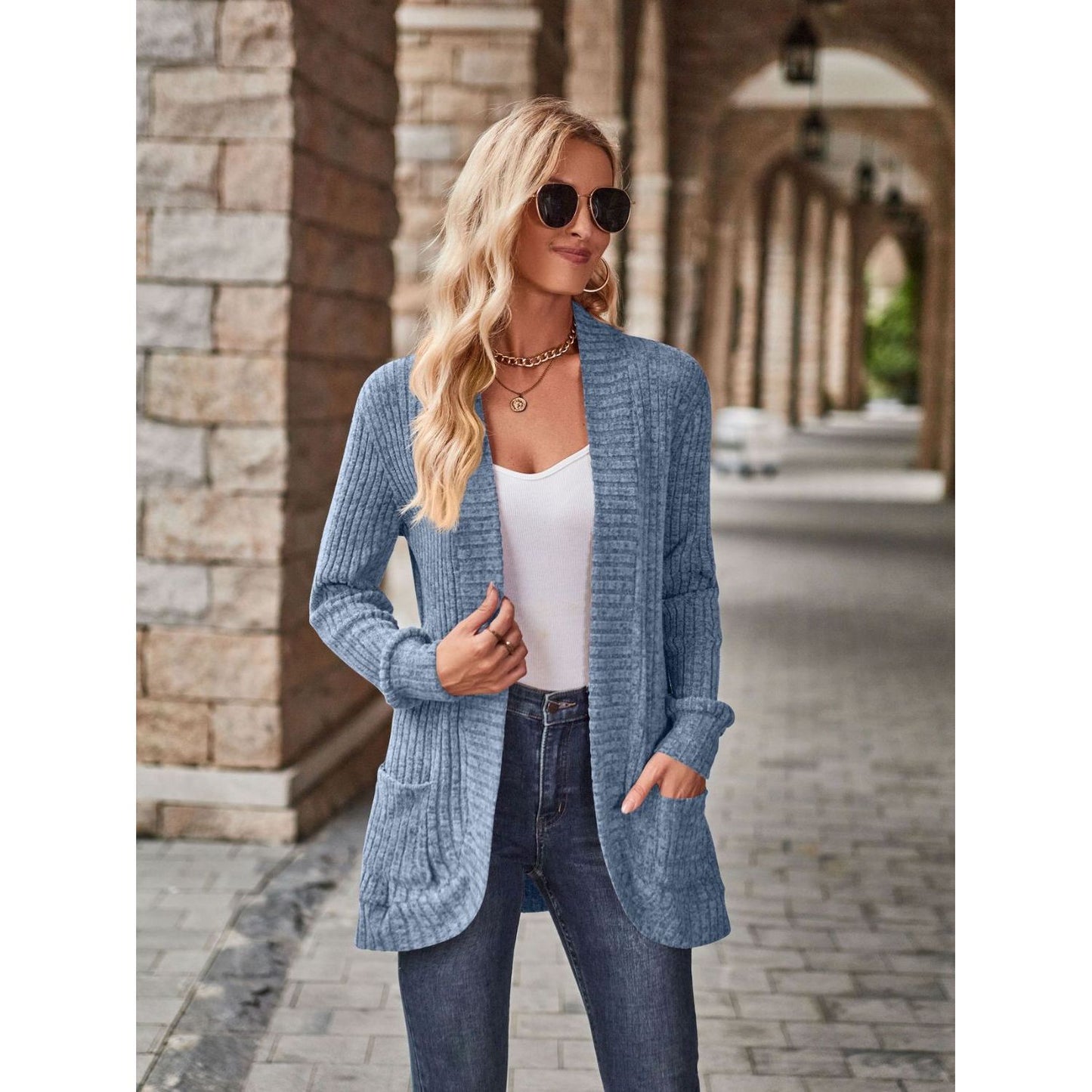 Open Front Cardigan with Pockets