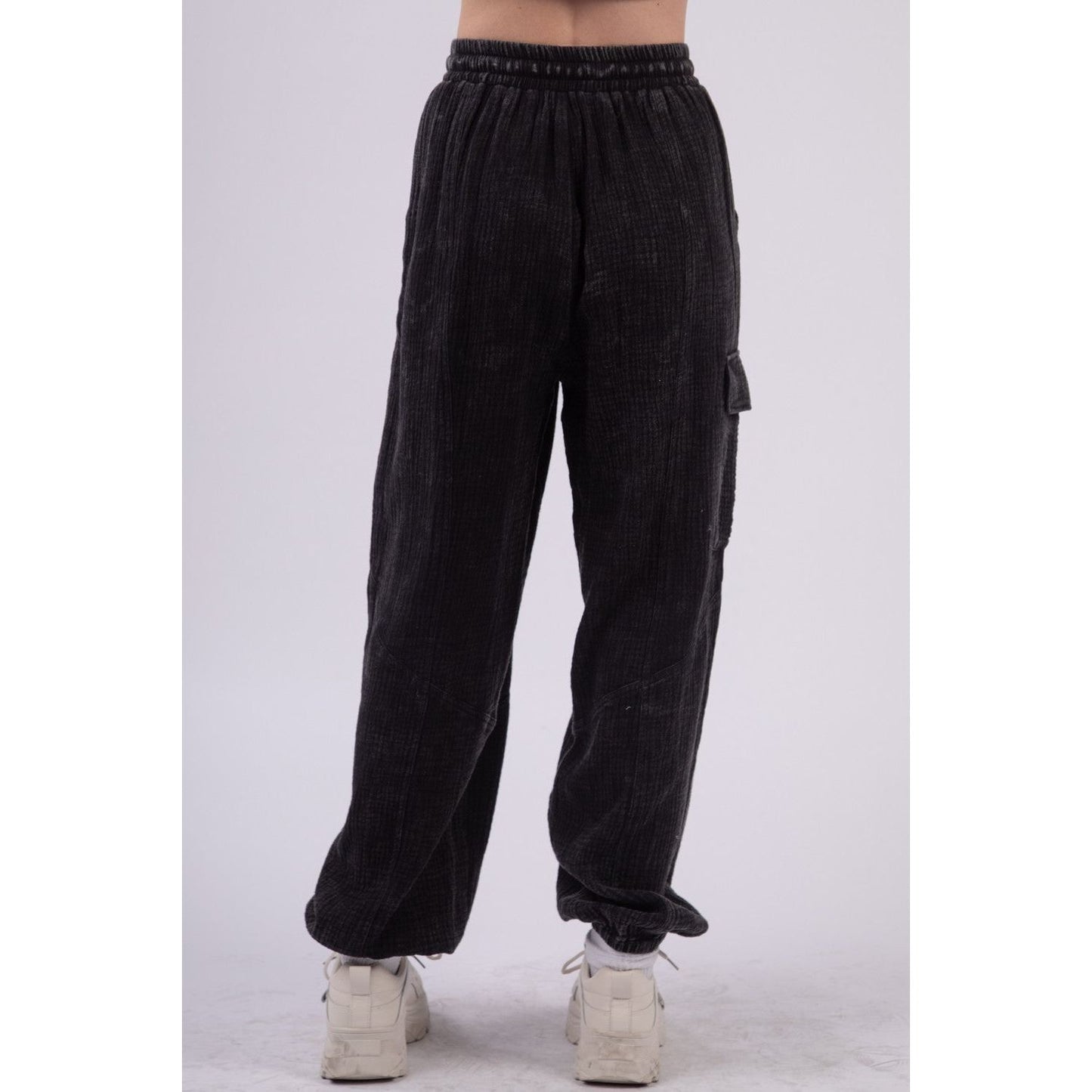 VERY J Washed Woven Crinkle Gauze Drawstring Pants