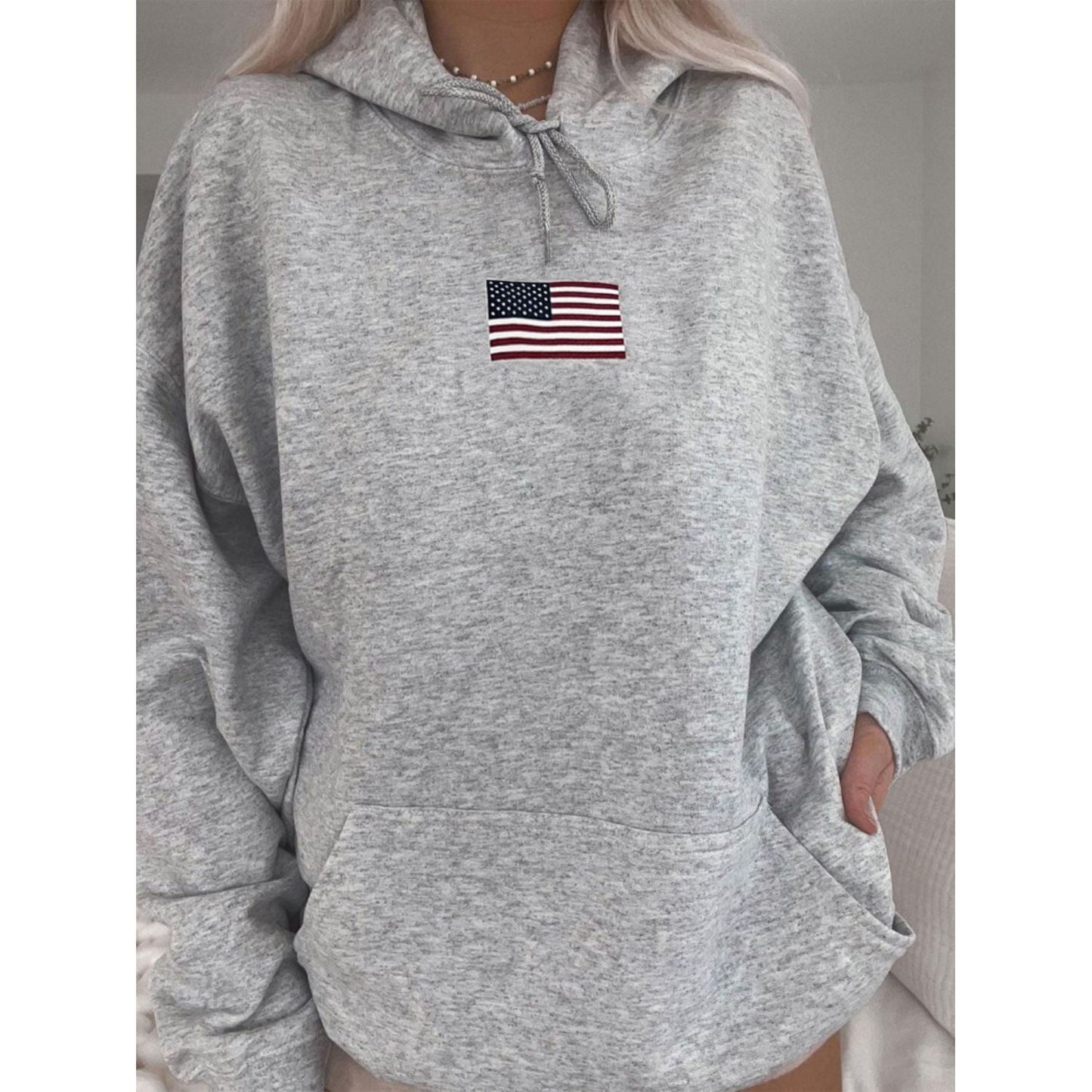 Devine Drawstring US Flag Long Sleeve Hoodie