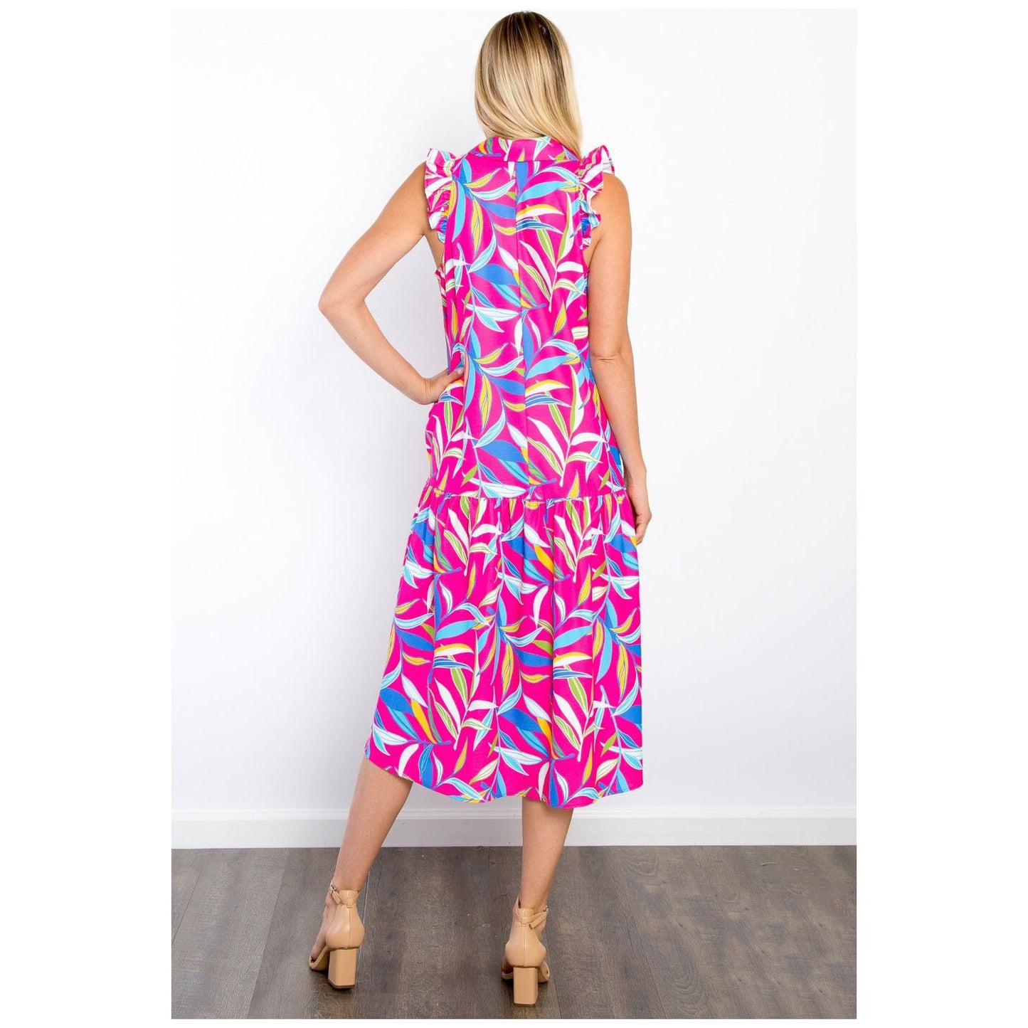 Be Stage Print Ruffled Midi Dress with Pockets