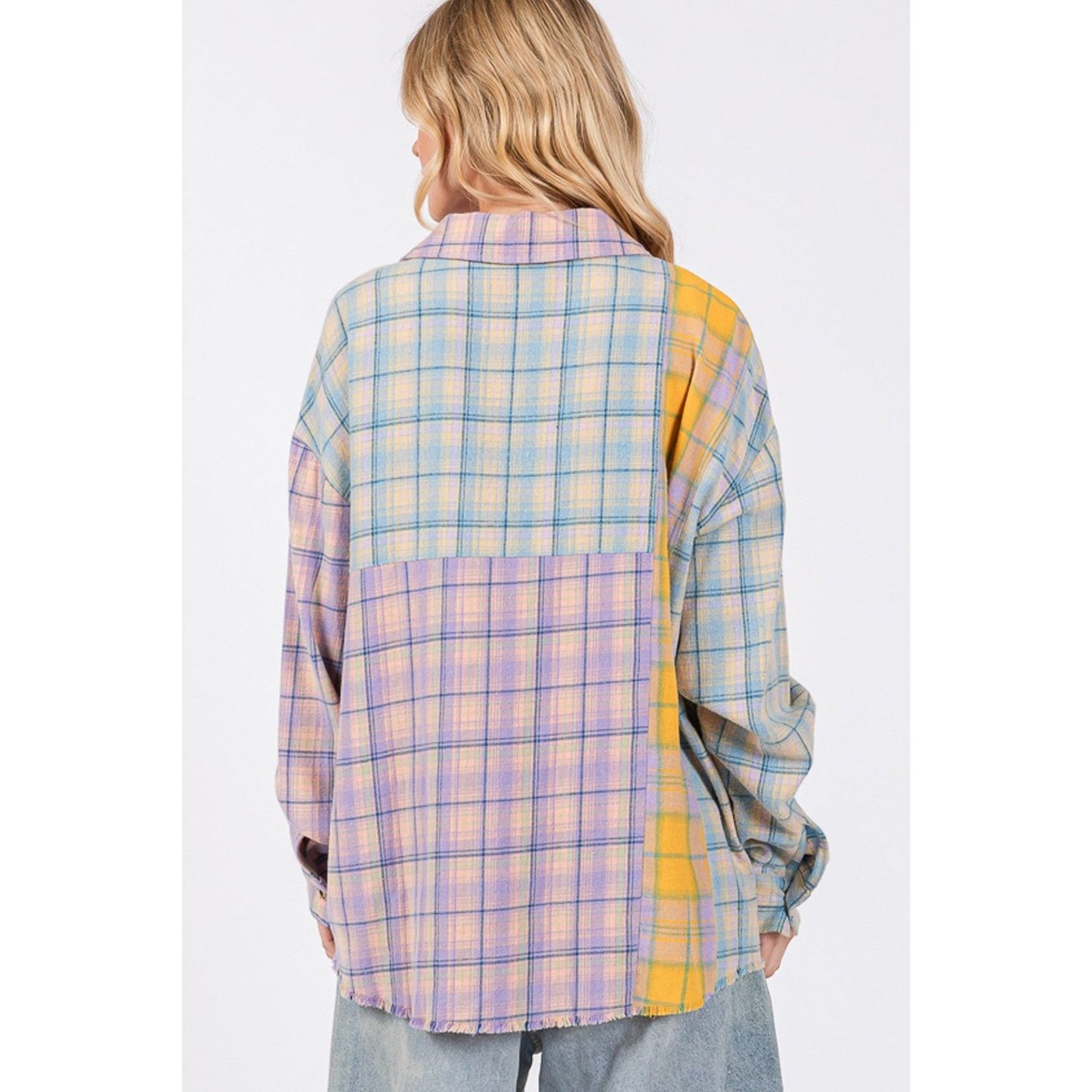 SAGE + FIG Button Up Raw Hem  Plaid Flannel Shirt