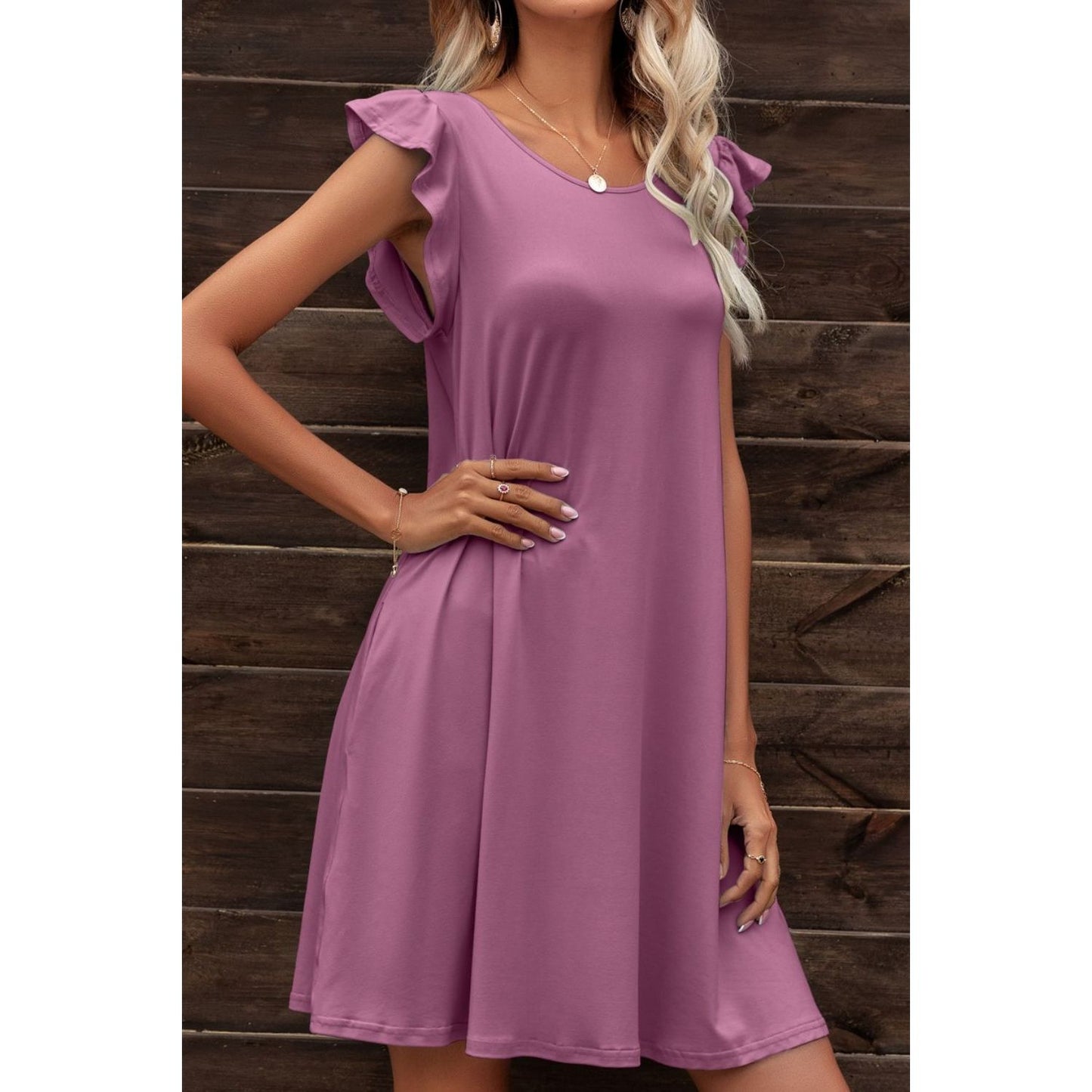 Butterfly Sleeve Round Neck Dress