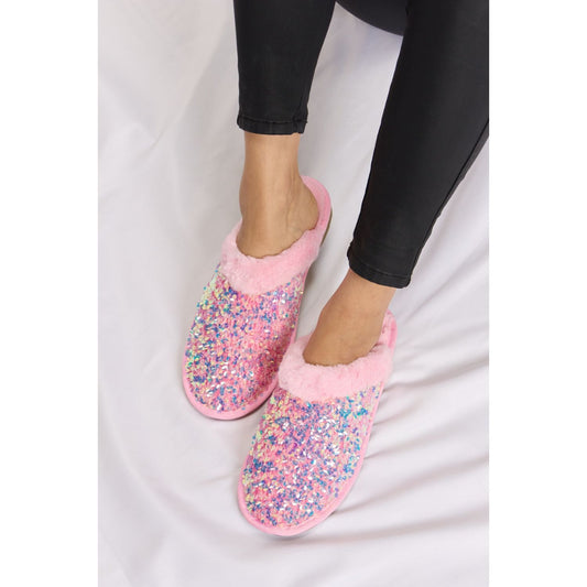 Forever Link Sequin Plush Round Toe Slippers