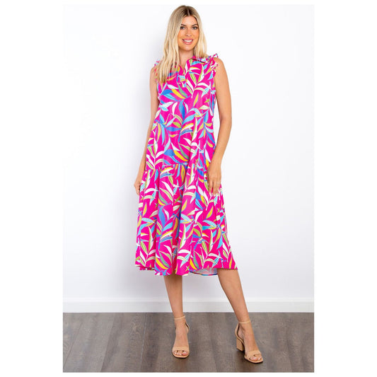 Be Stage Print Ruffled Midi Dress with Pockets