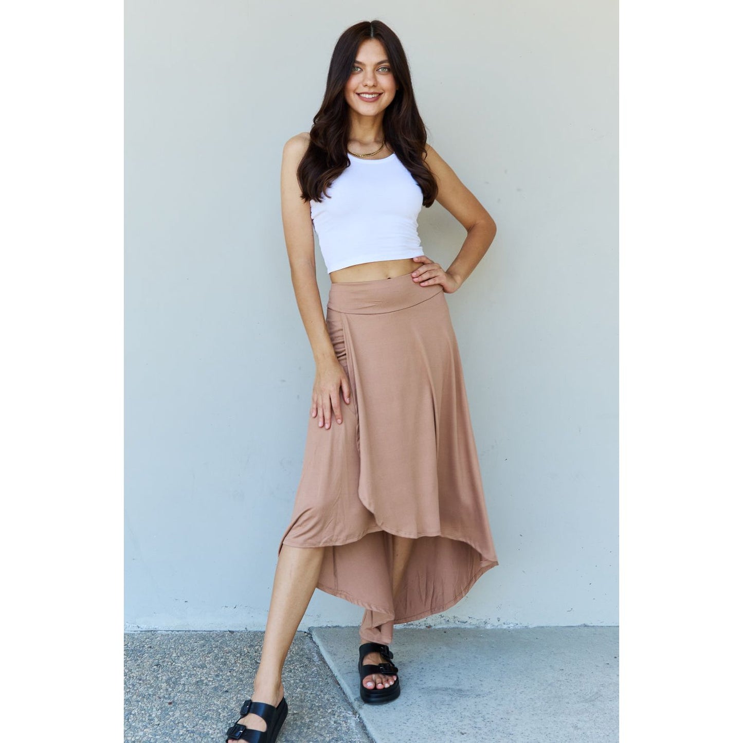 Ninexis First Choice High Waisted Flare Maxi Skirt in Camel