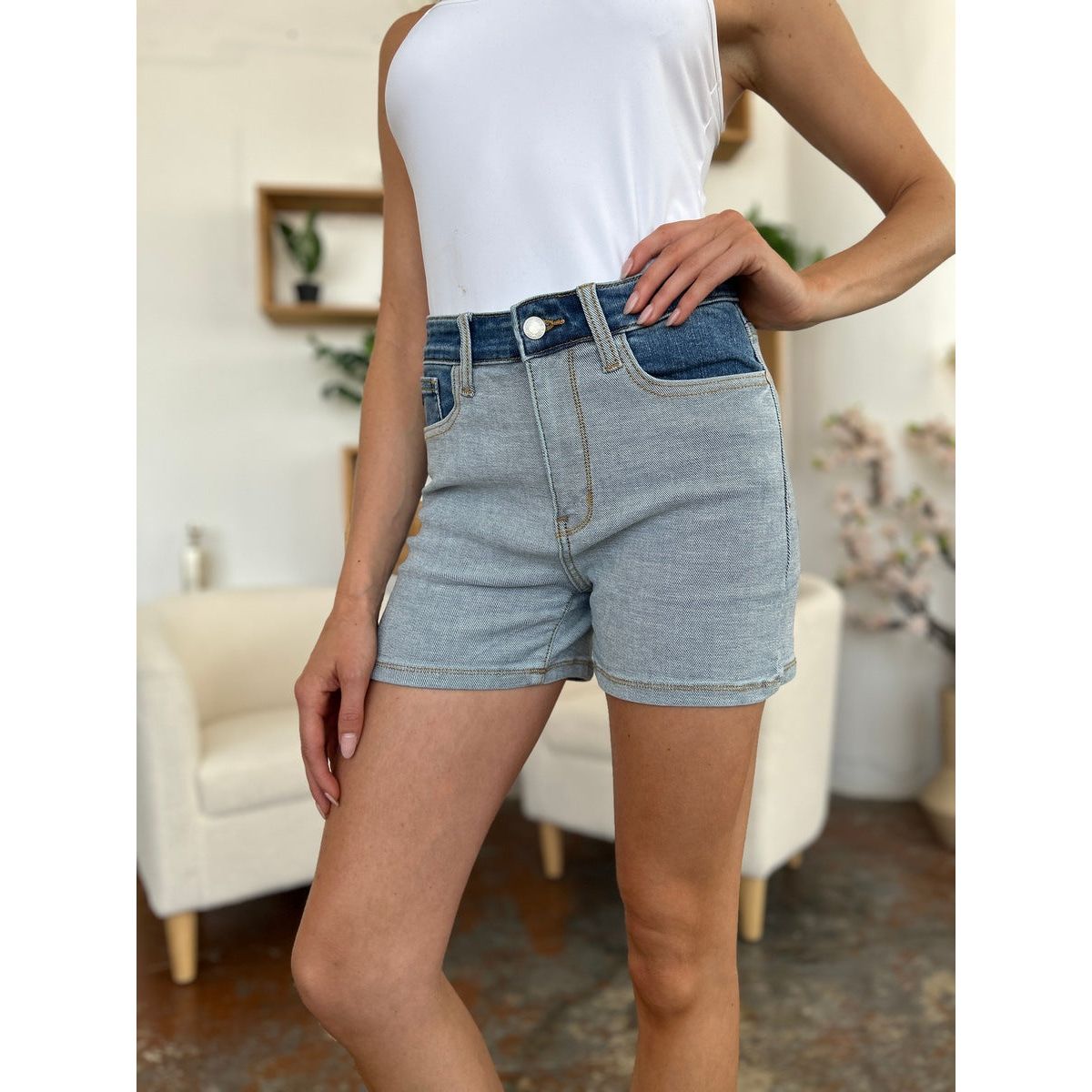 Judy Blue Full Size Color Block Denim Shorts