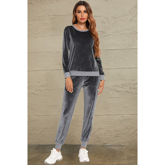 Round Neck Long Sleeve Loungewear Set with Pockets