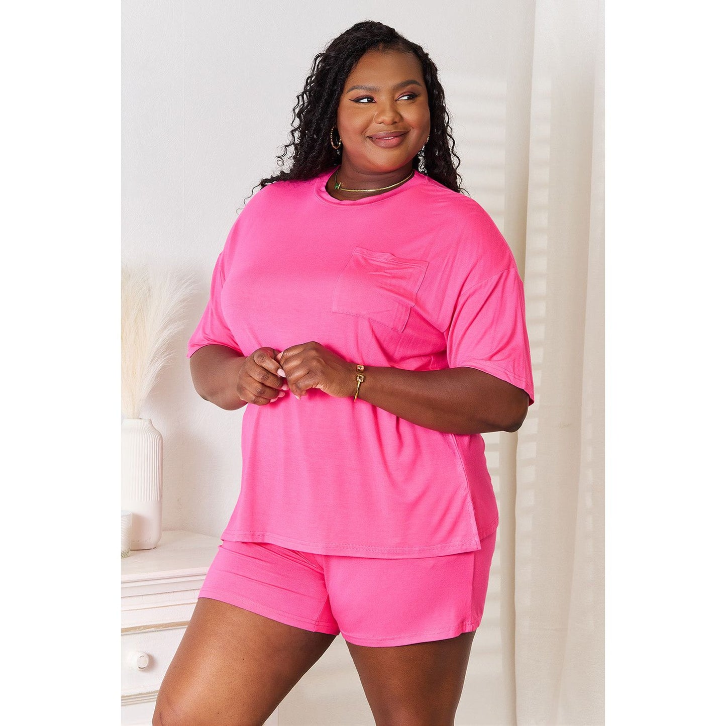 Basic Bae Full Size Soft Rayon Half Sleeve Top and Shorts Set