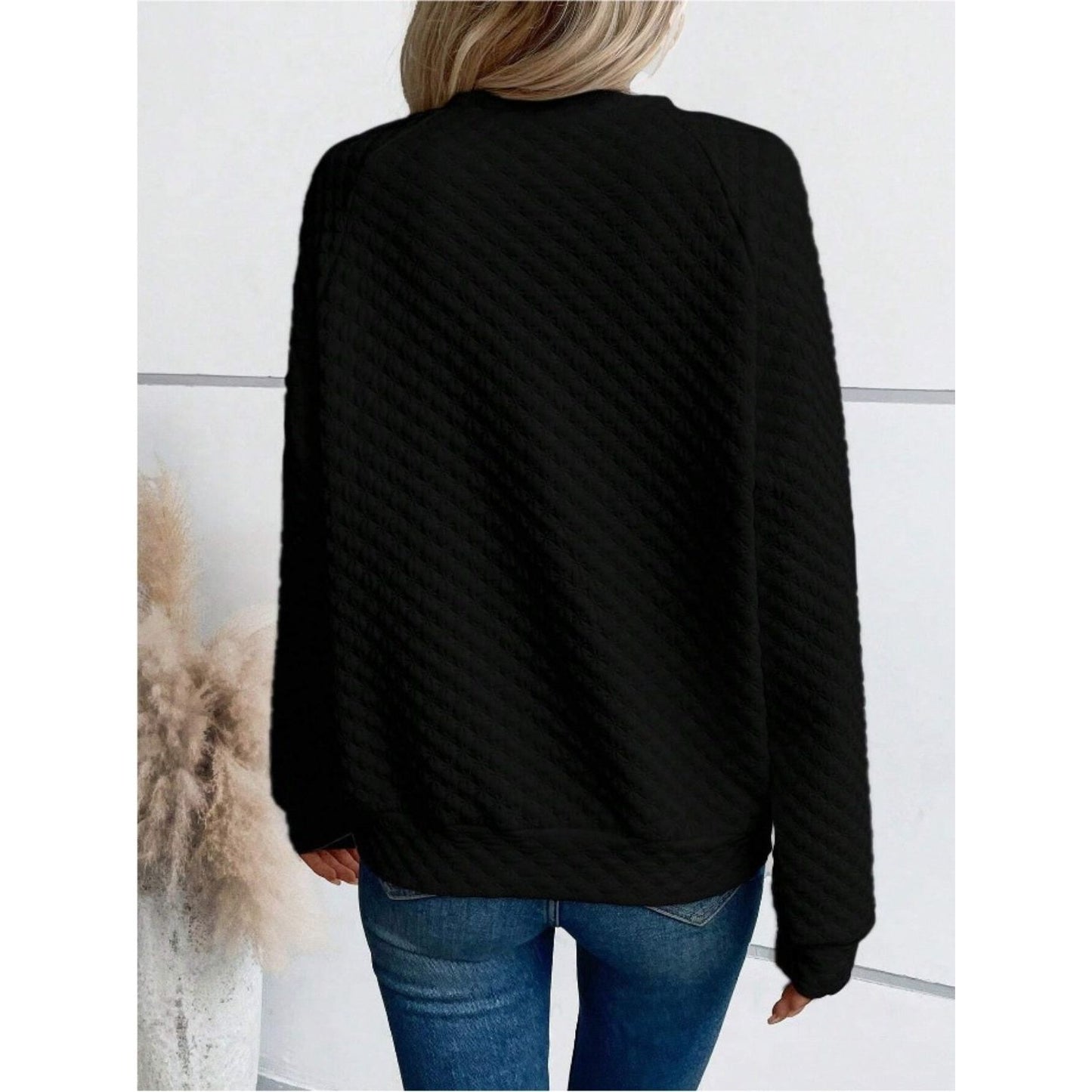 Notched Long Sleeve Sweatshirt