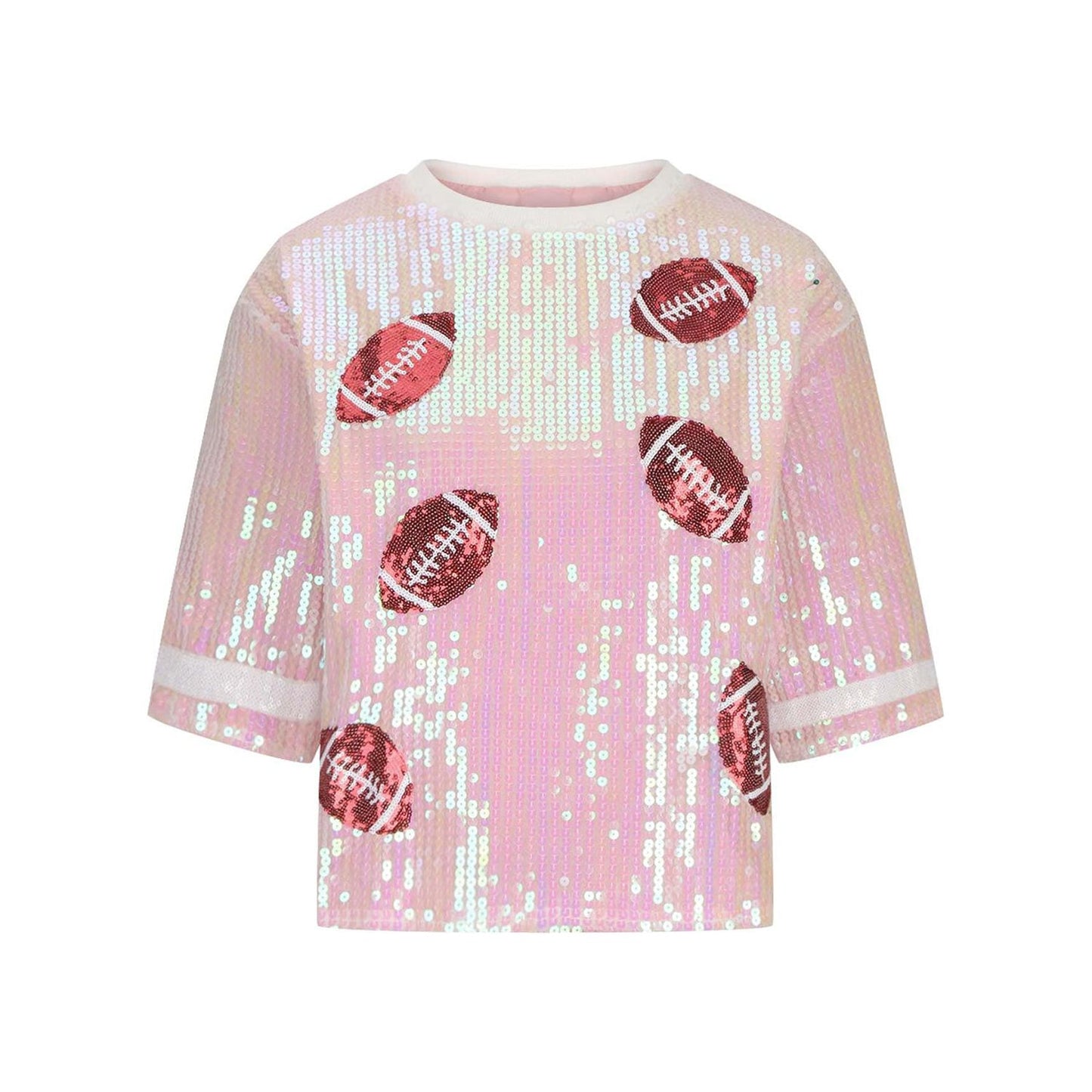 Sequin Football Round Neck Half Sleeve Top