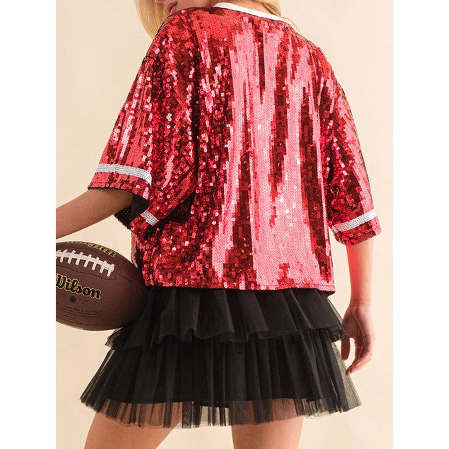 Sequin Football Round Neck Half Sleeve Top