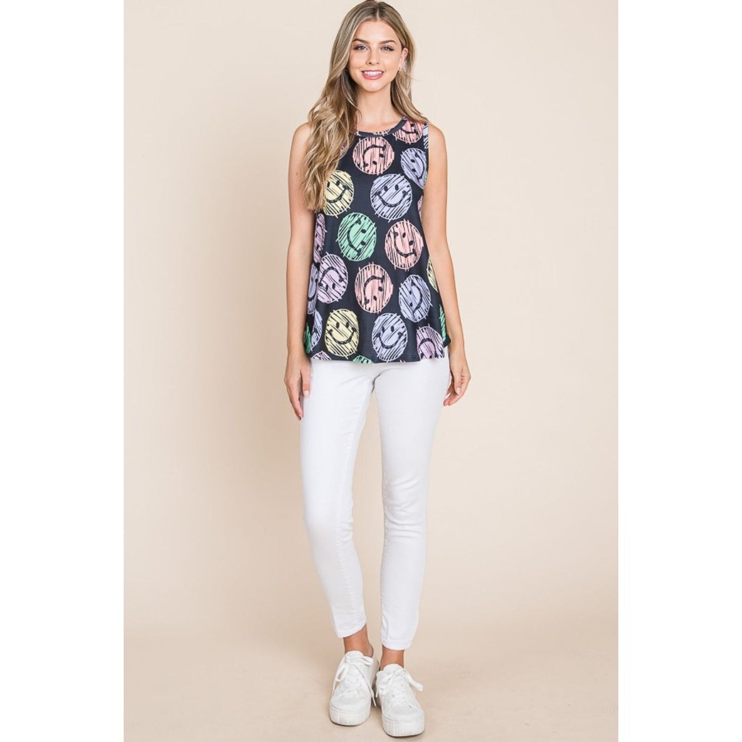 BOMBOM Round Neck Smiley Face Tank