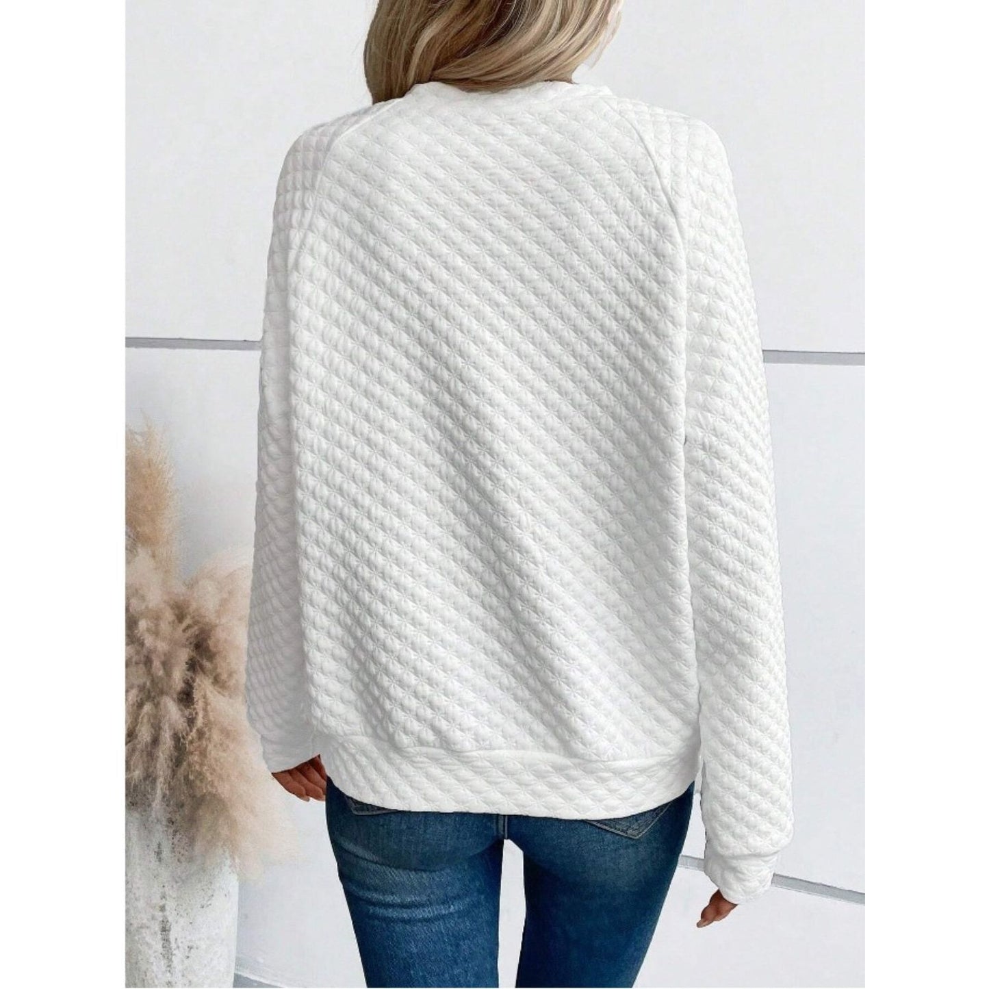 Notched Long Sleeve Sweatshirt