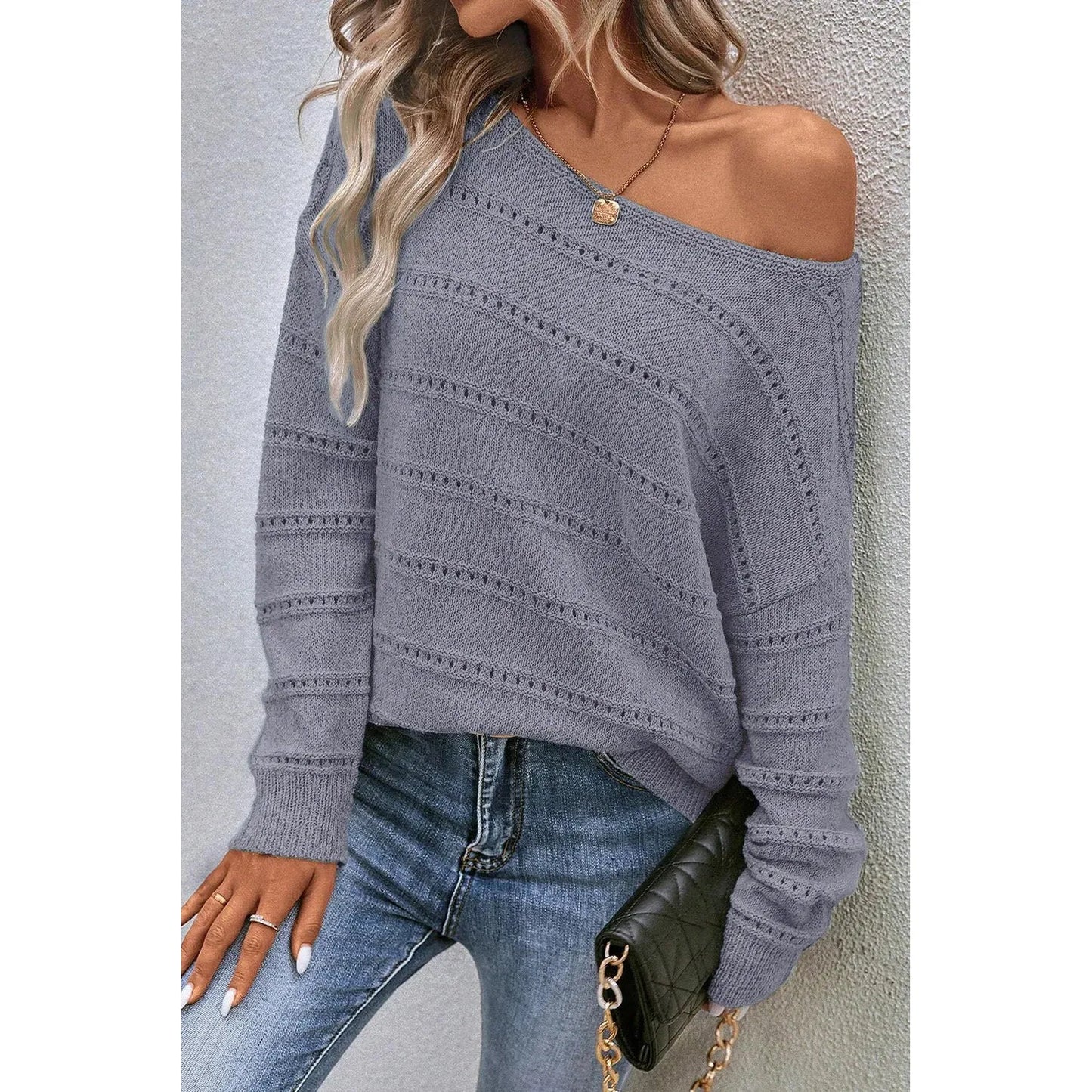 Boat Neck Dropped Shoulder Sweater