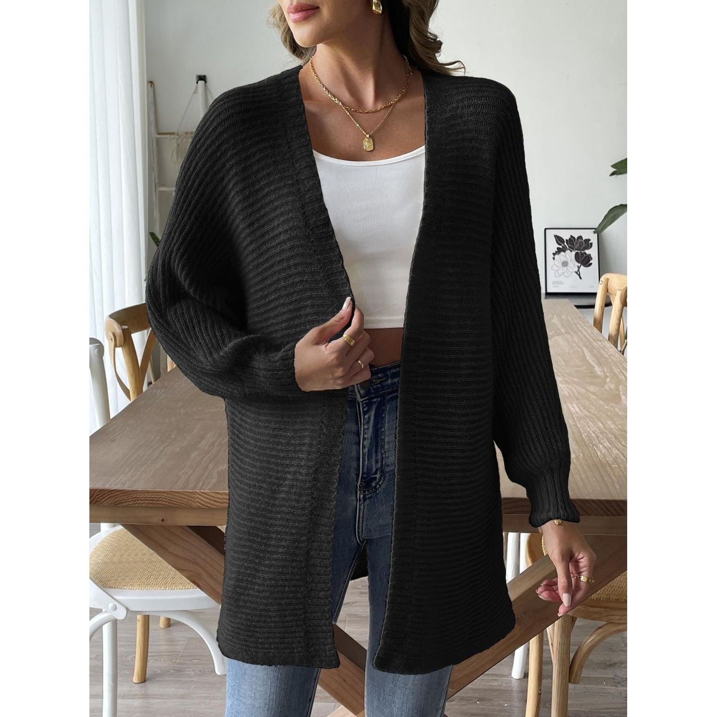 Open Front Long Sleeve Cardigan