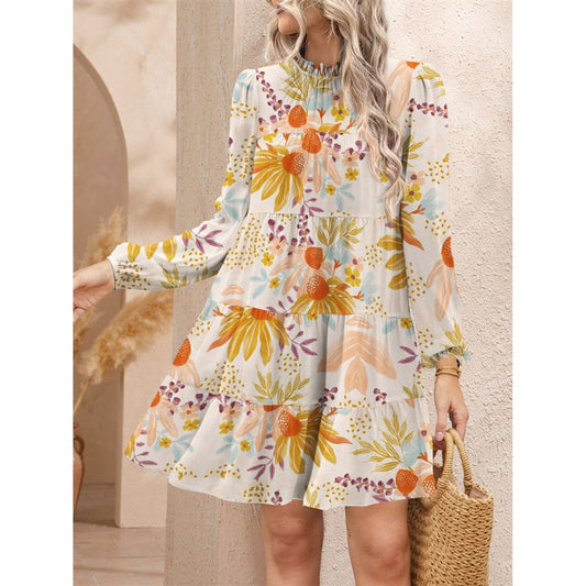 Tiered Printed Long Sleeve Mini Dress