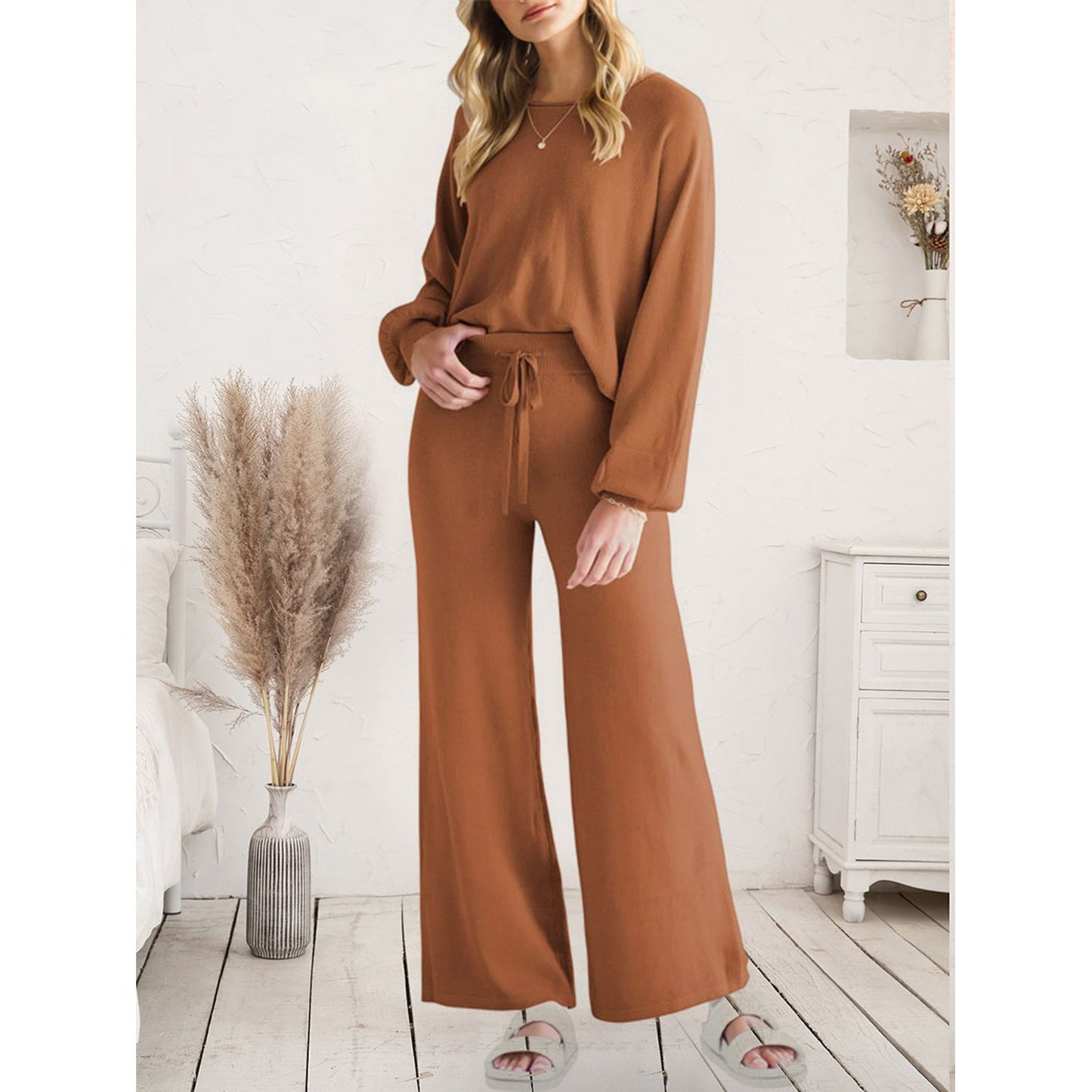 Long Sleeve Lounge Top and Drawstring Pants Set