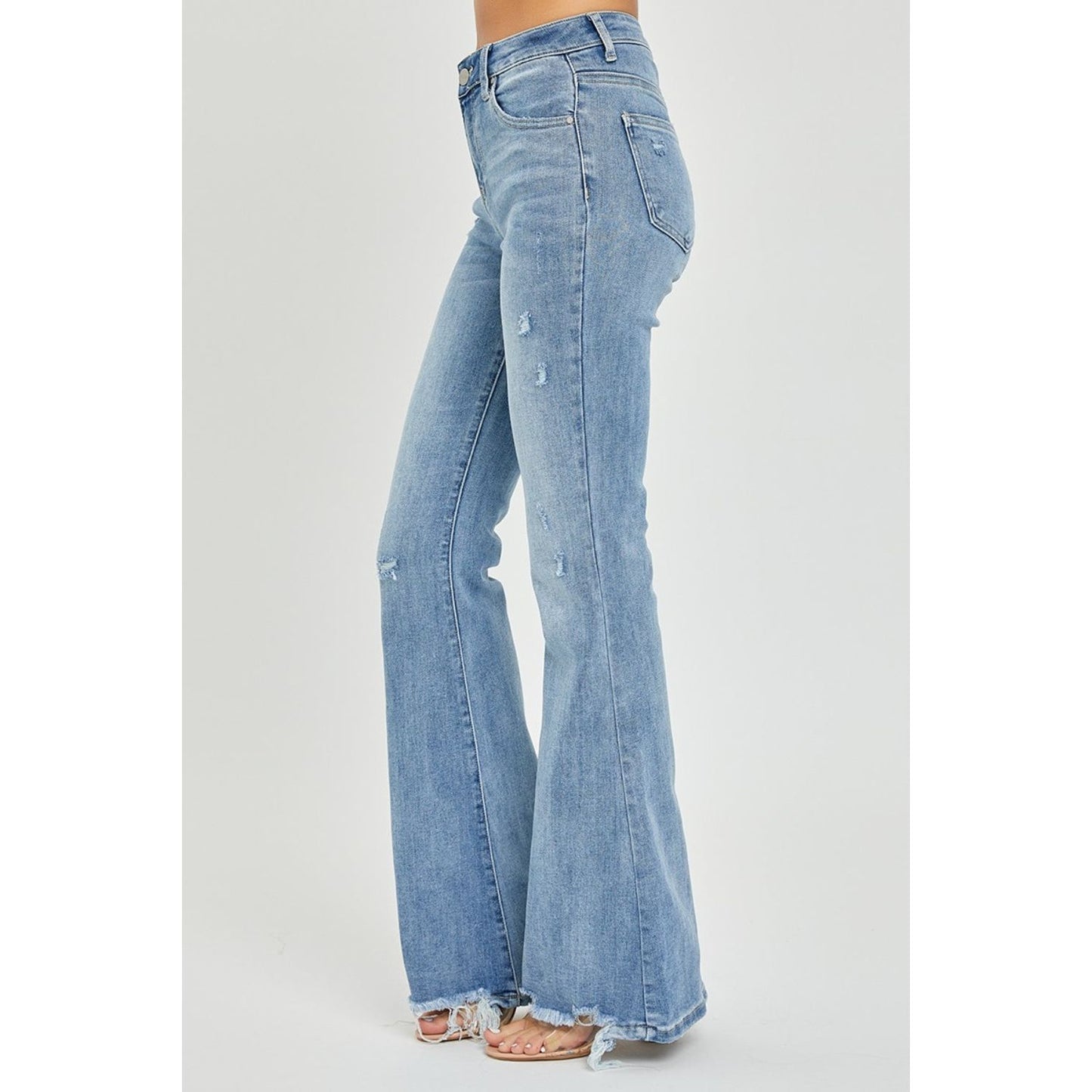 Risen Full Size High Rise Frayed Hem Flare Jeans