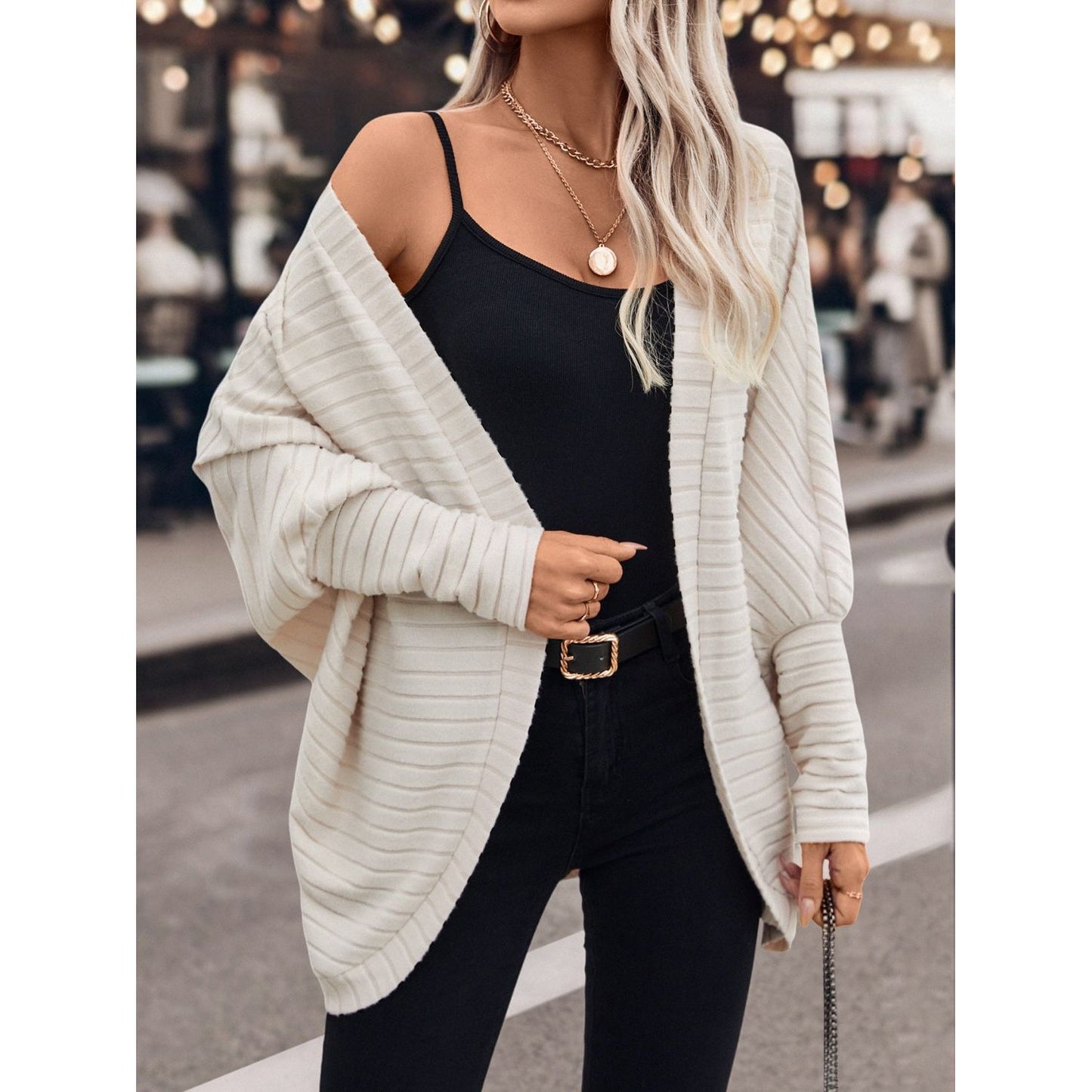 Open Front Batwing Sleeve Cardigan