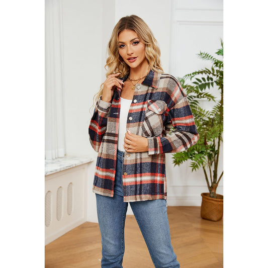 Button Down Collared Plaid Shacket