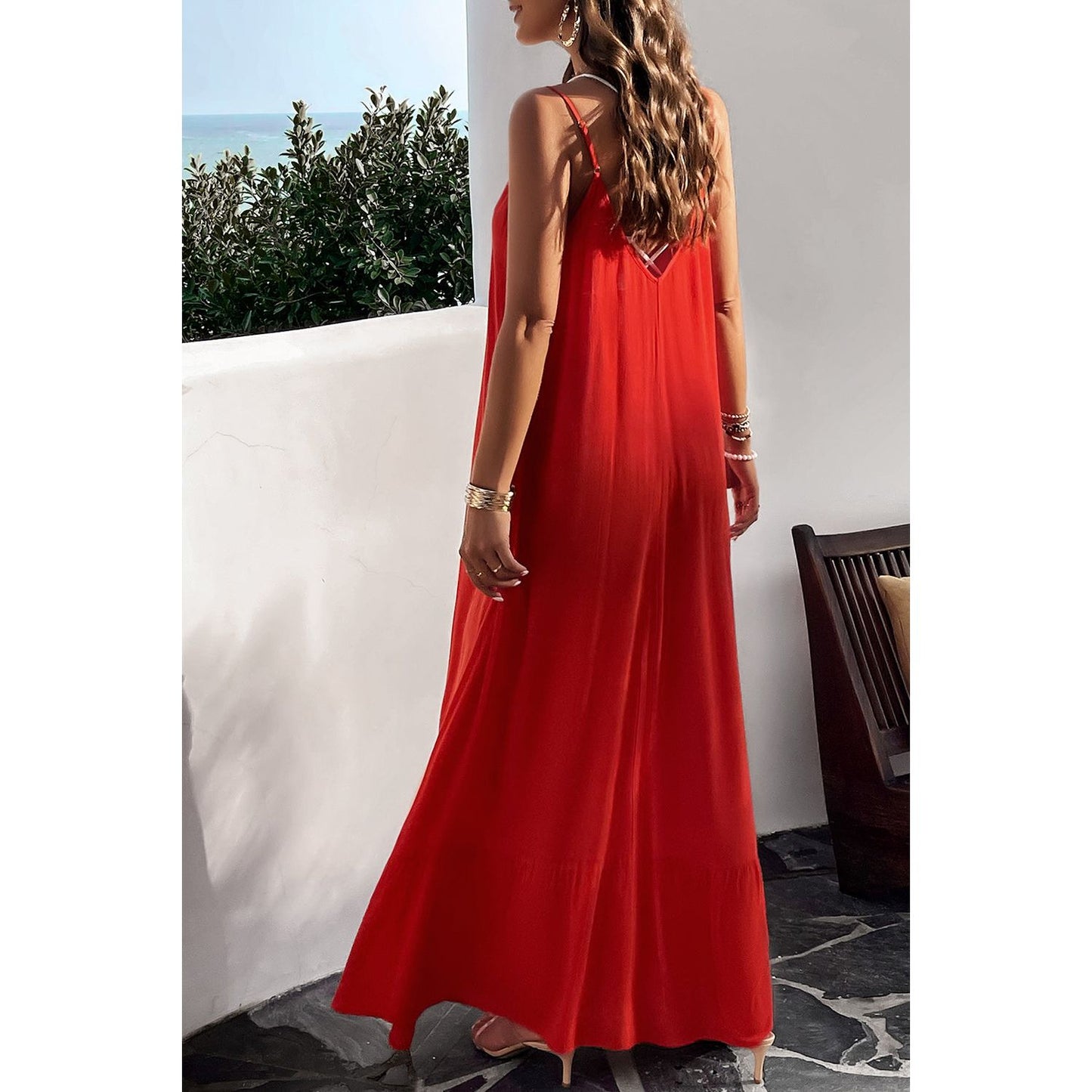 Backless Maxi Cami Dress with Pockets