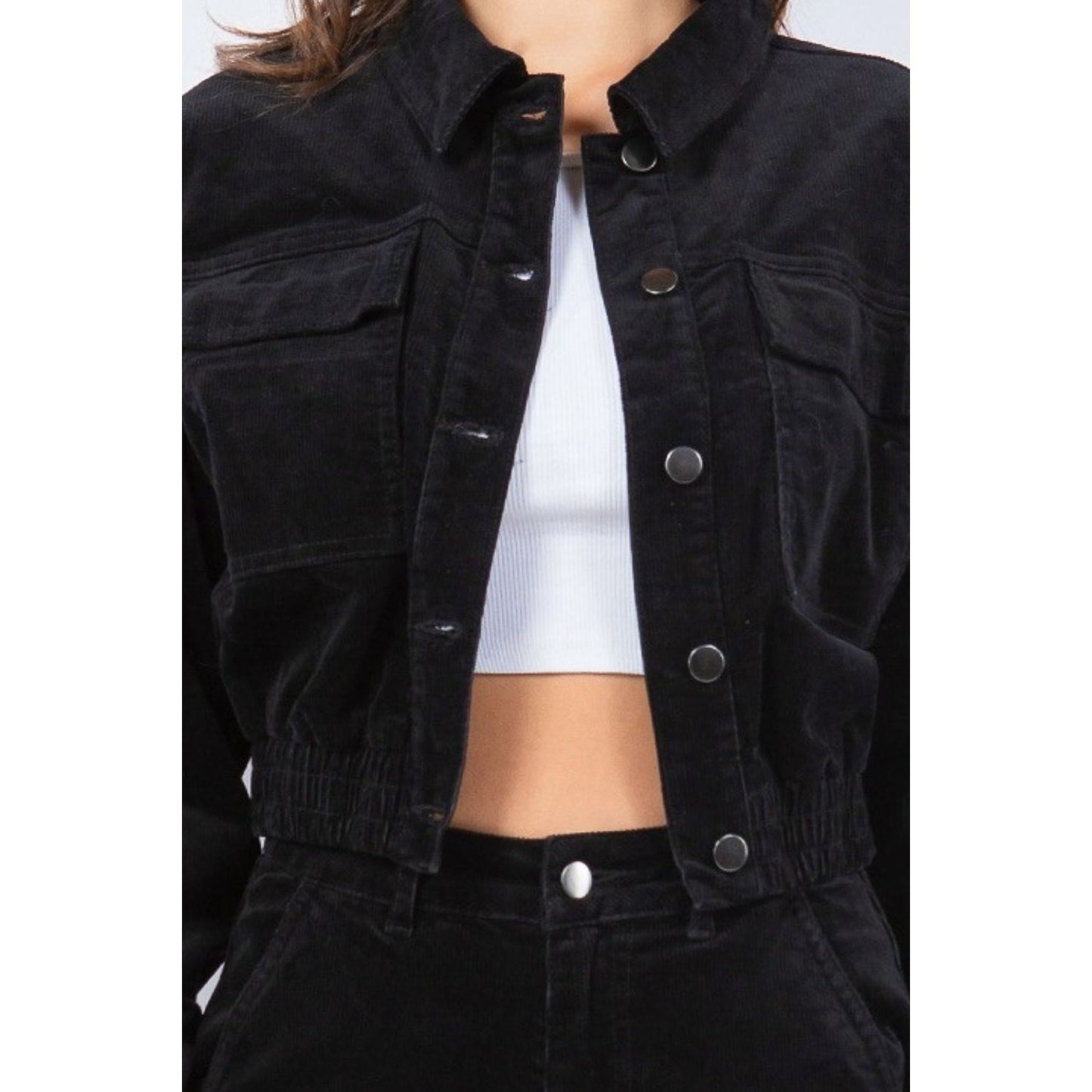 American Bazi Button Up Cropped Corduroy Jackets