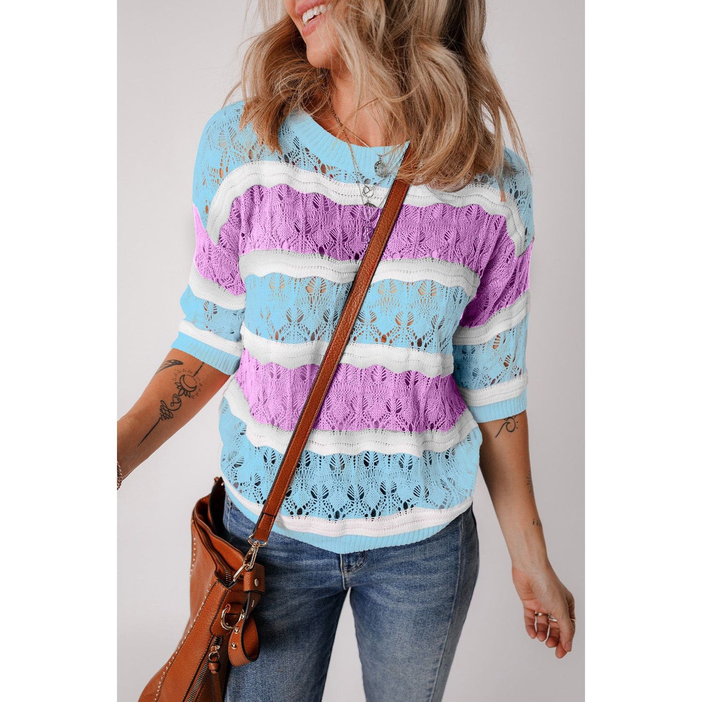 Color Block Round Neck Knit Top