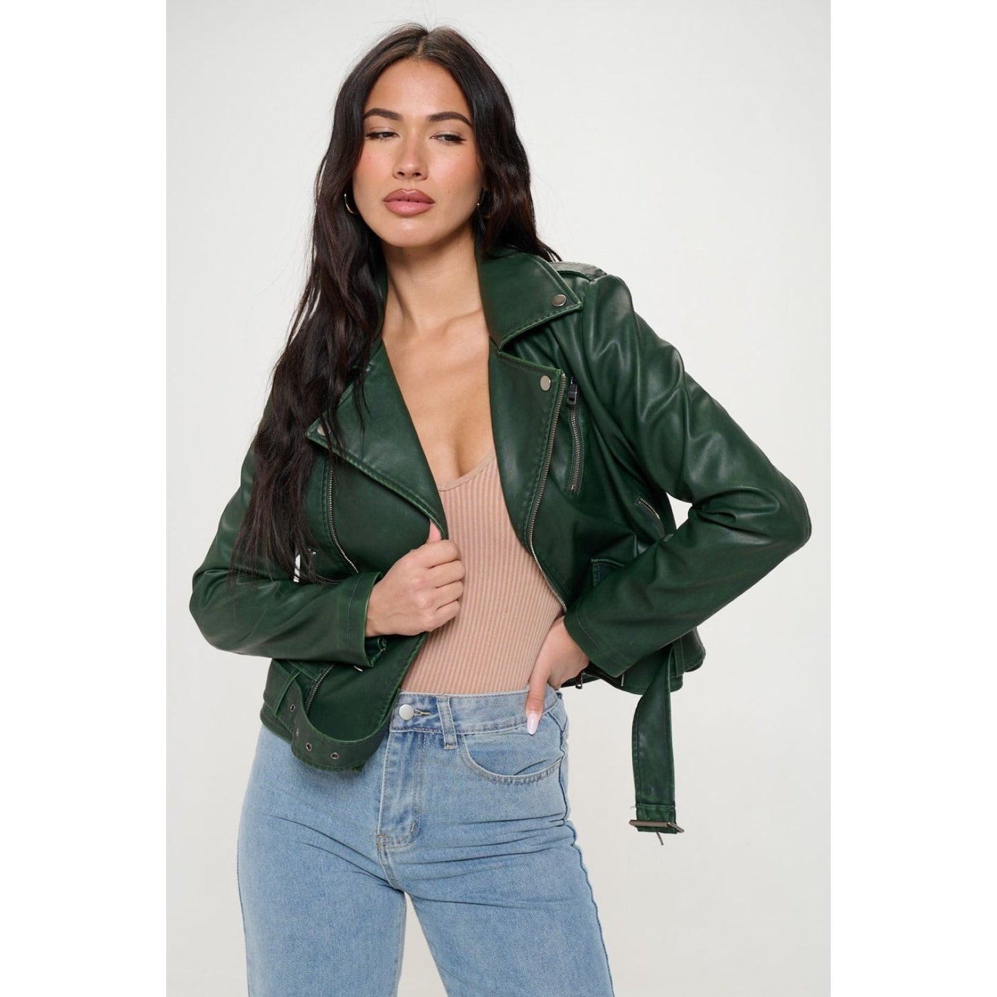 Coalition LA Zip Up Biker Jacket with Belt