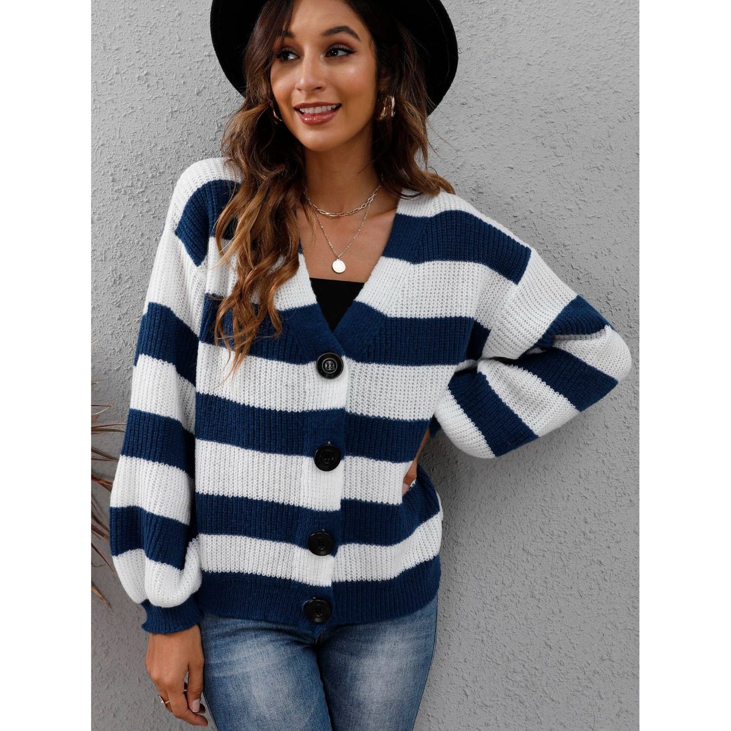 Striped Button Up Long Sleeve Sweater