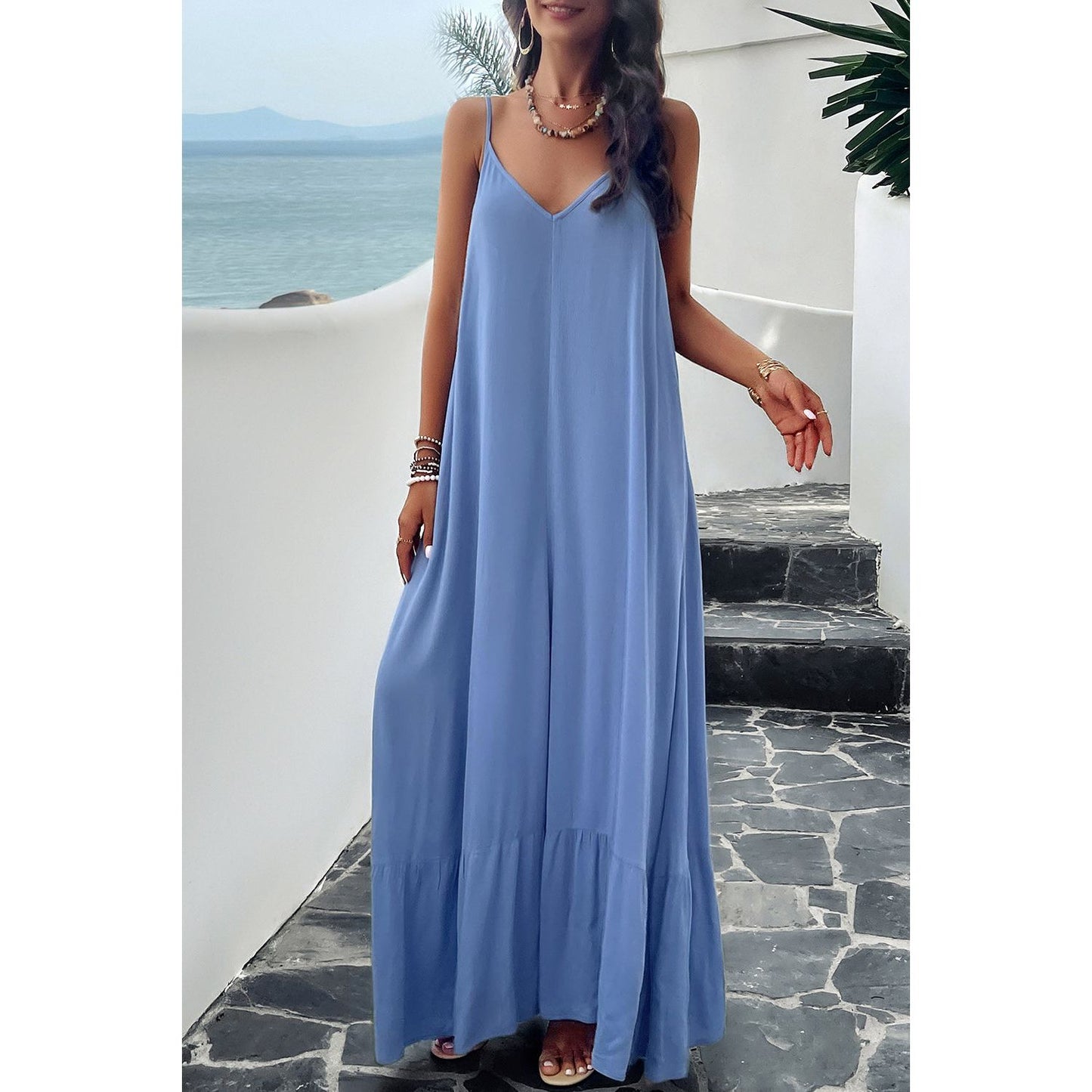 Backless Maxi Cami Dress with Pockets